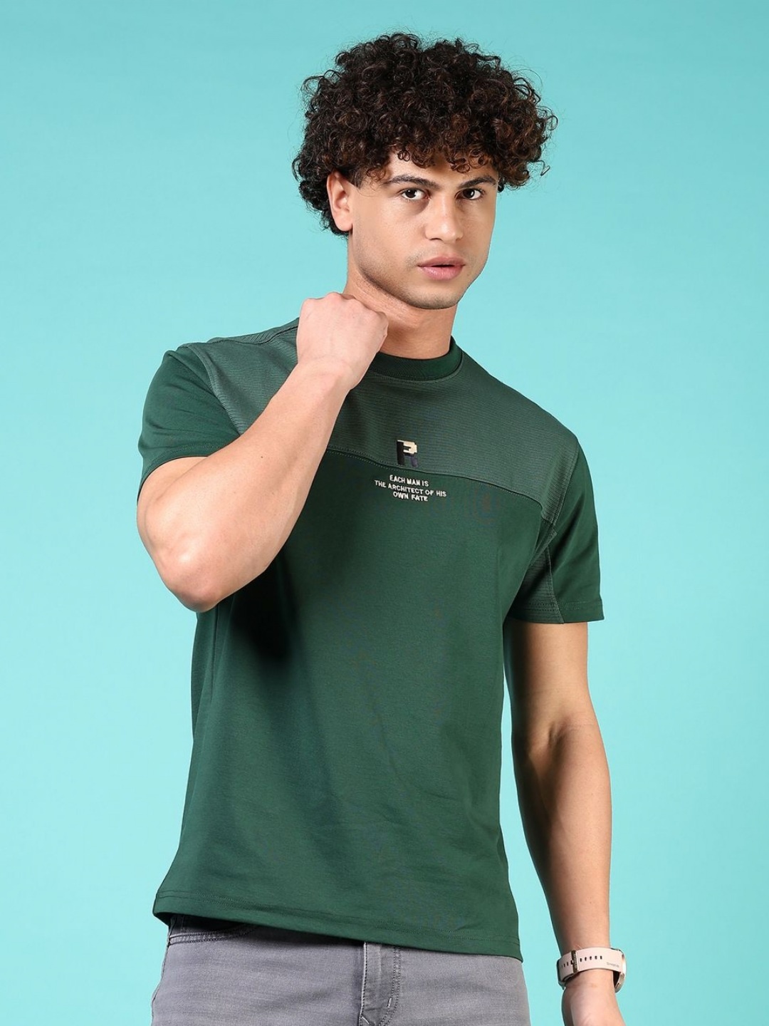 

V-Mart Men Colourblocked Pockets T-shirt, Green