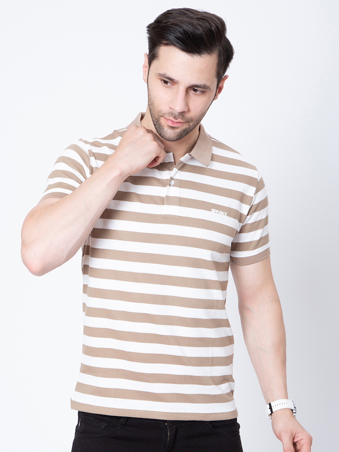

Sparky Men Striped V-Neck Pockets Slim Fit T-shirt, White