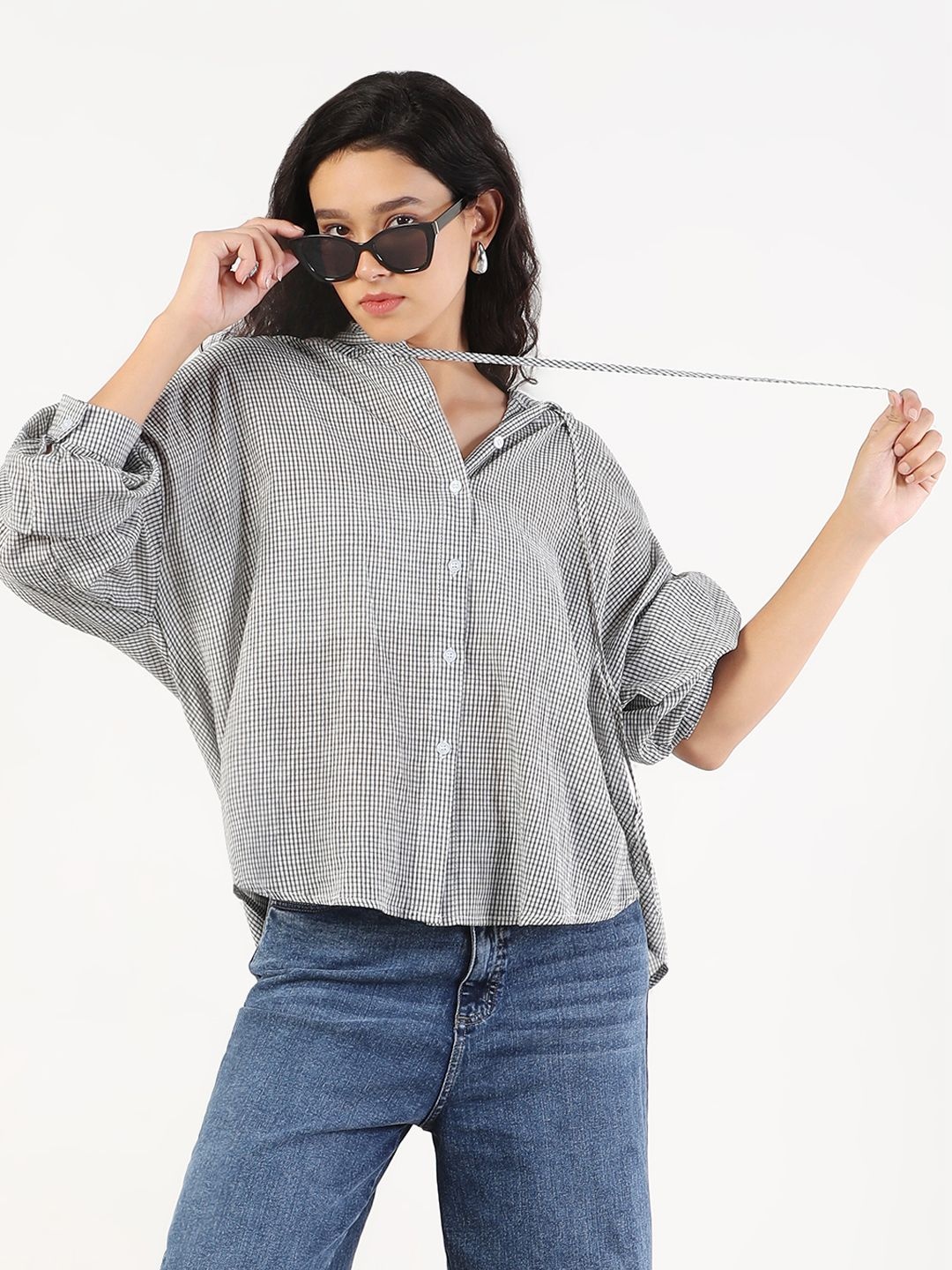 

SHOWOFF Women Comfort Micro Checks Opaque Checked Casual Shirt, Grey