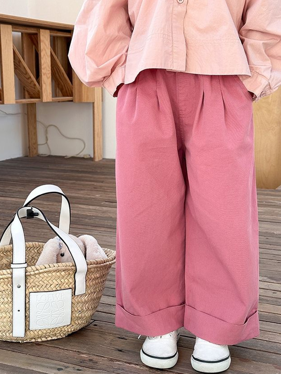 

LULU & SKY Girls Straight Fit High-Rise Trousers, Pink