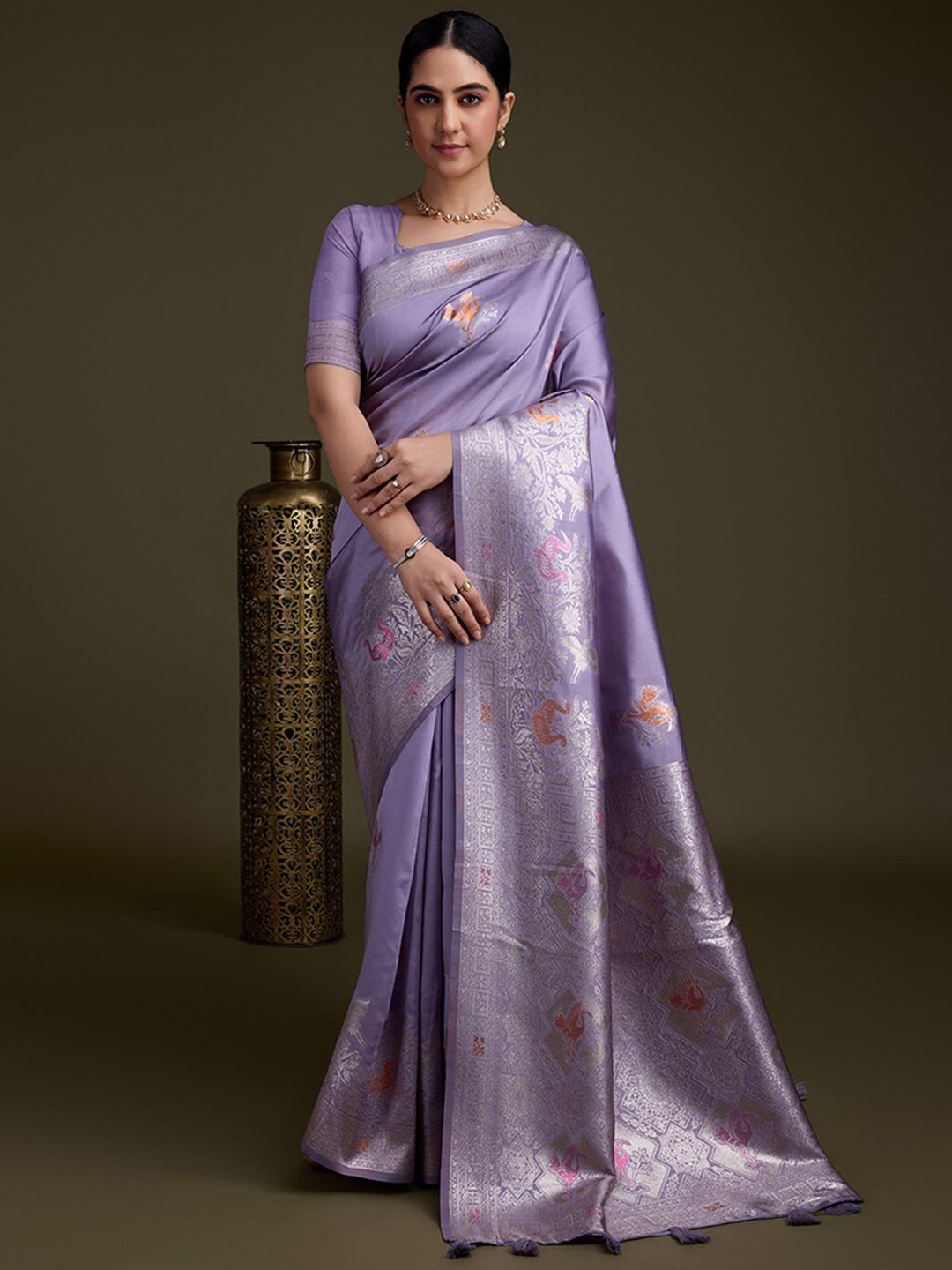 

Peachmode Woven Design Zari Pure Silk Banarasi Saree, Purple