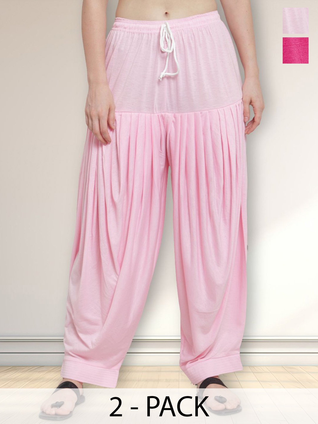 

Jinfo Pack Of 2 Loose Fit Mid-Rise Patiala, Pink