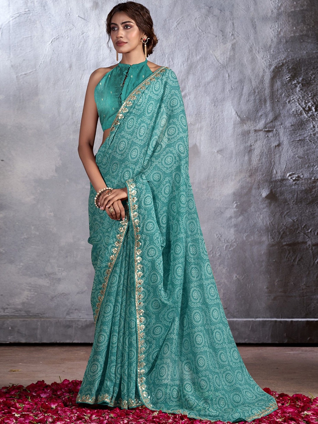 

LeeliPeeri Designer Sequinned Poly Chiffon Designer Saree, Blue