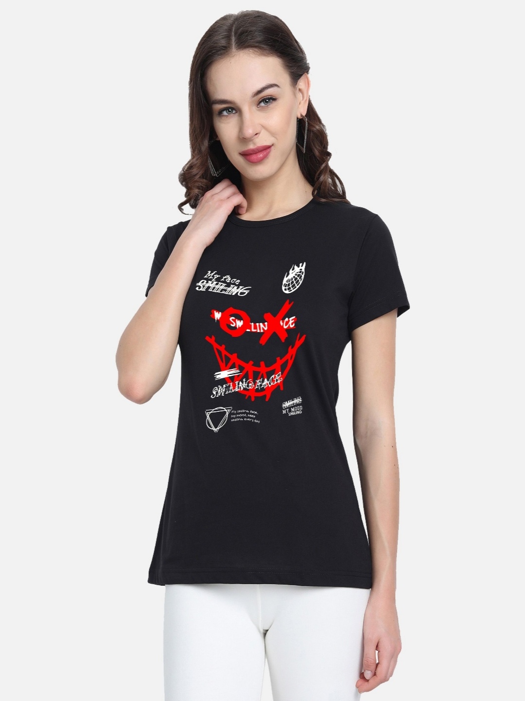 

Moda Rapido Women Printed Bio Finish T-shirt, Black