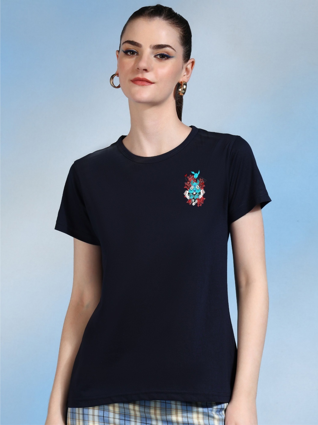 

Moda Rapido Women Printed Bio Finish T-shirt, Navy blue