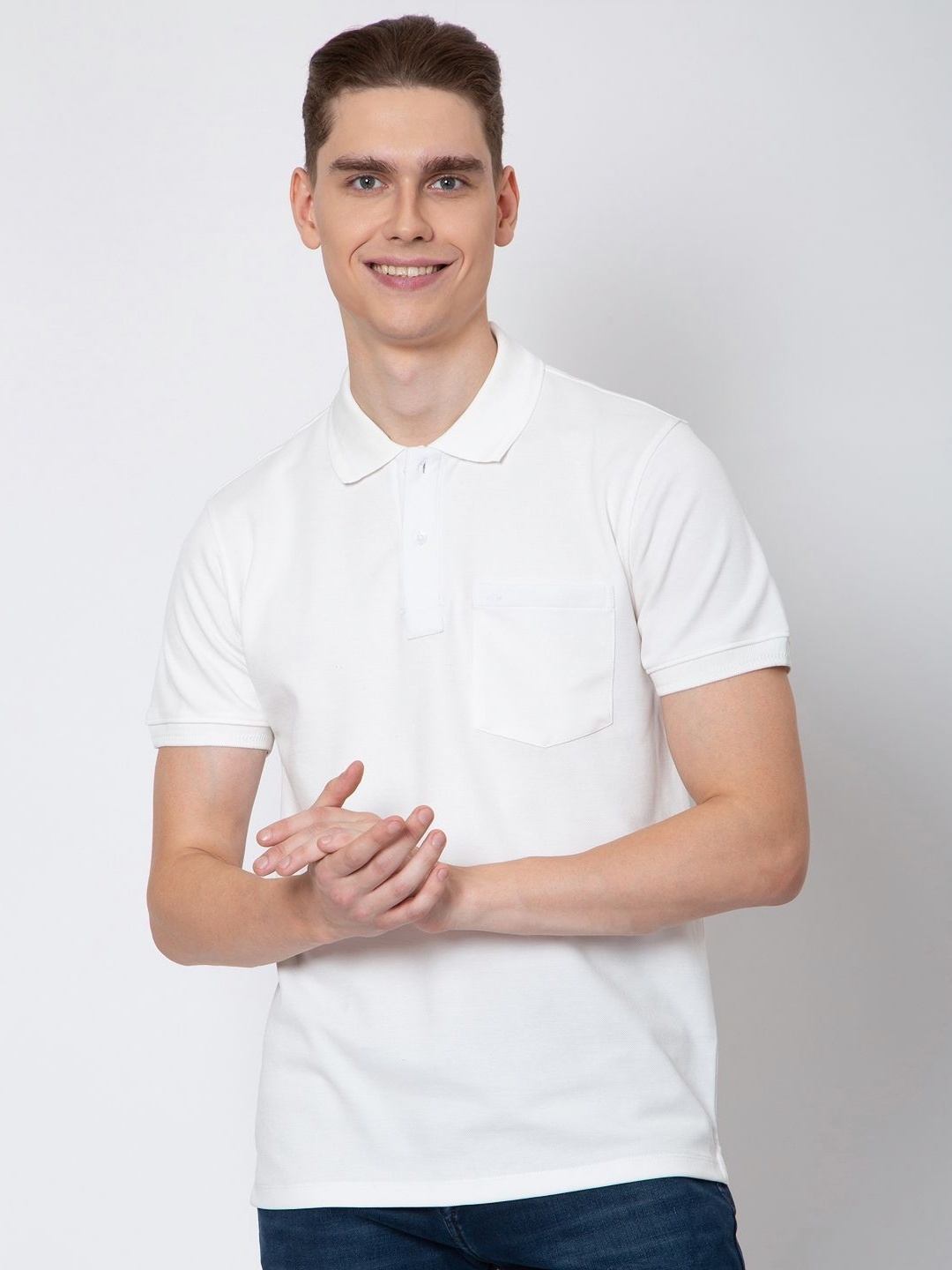 

Sparky Men Polo Collar Pockets Slim Fit T-shirt, White
