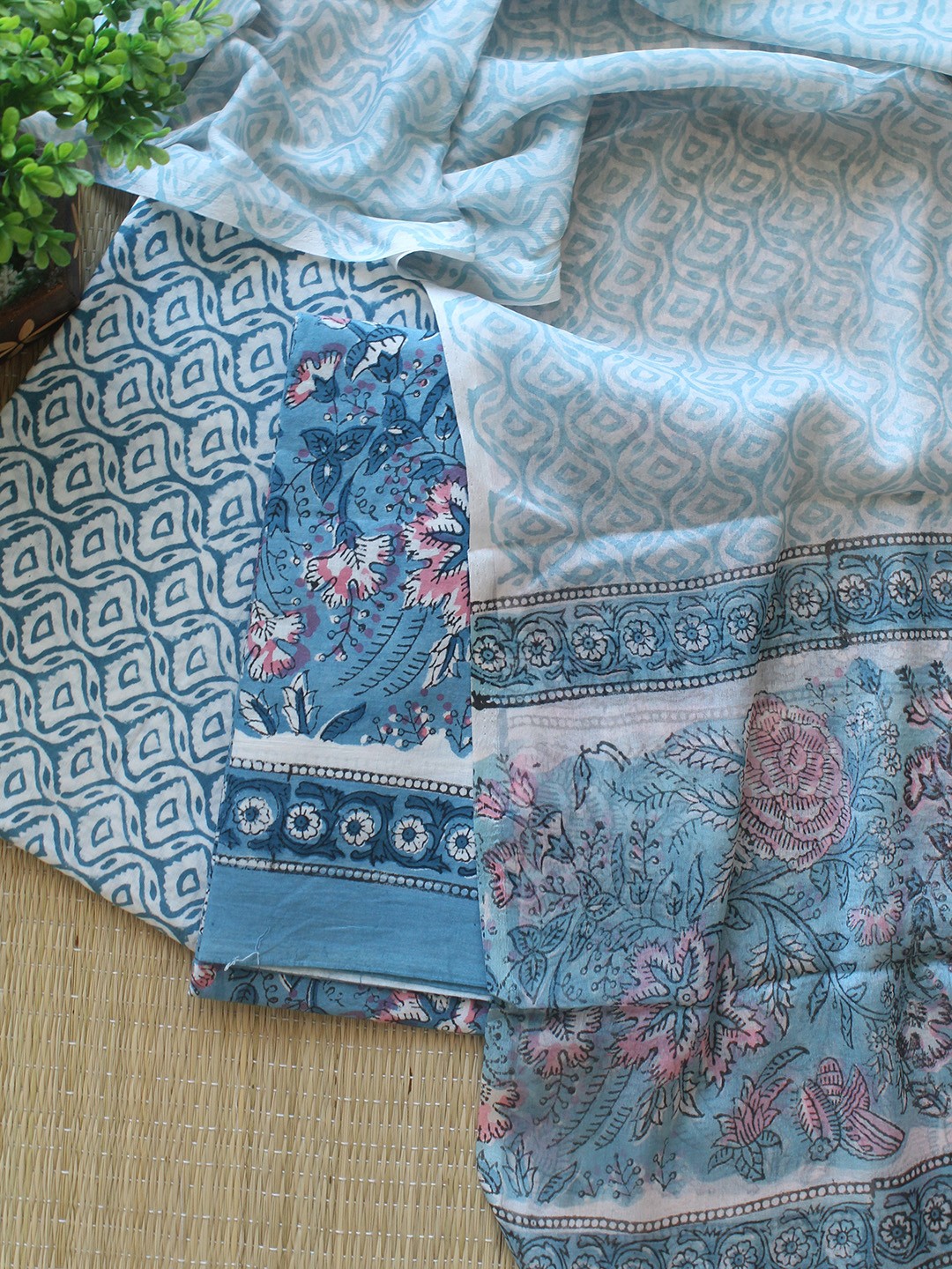 

Weaves of Tradition Printed Pure Cotton Unstitched Dress Material, Blue