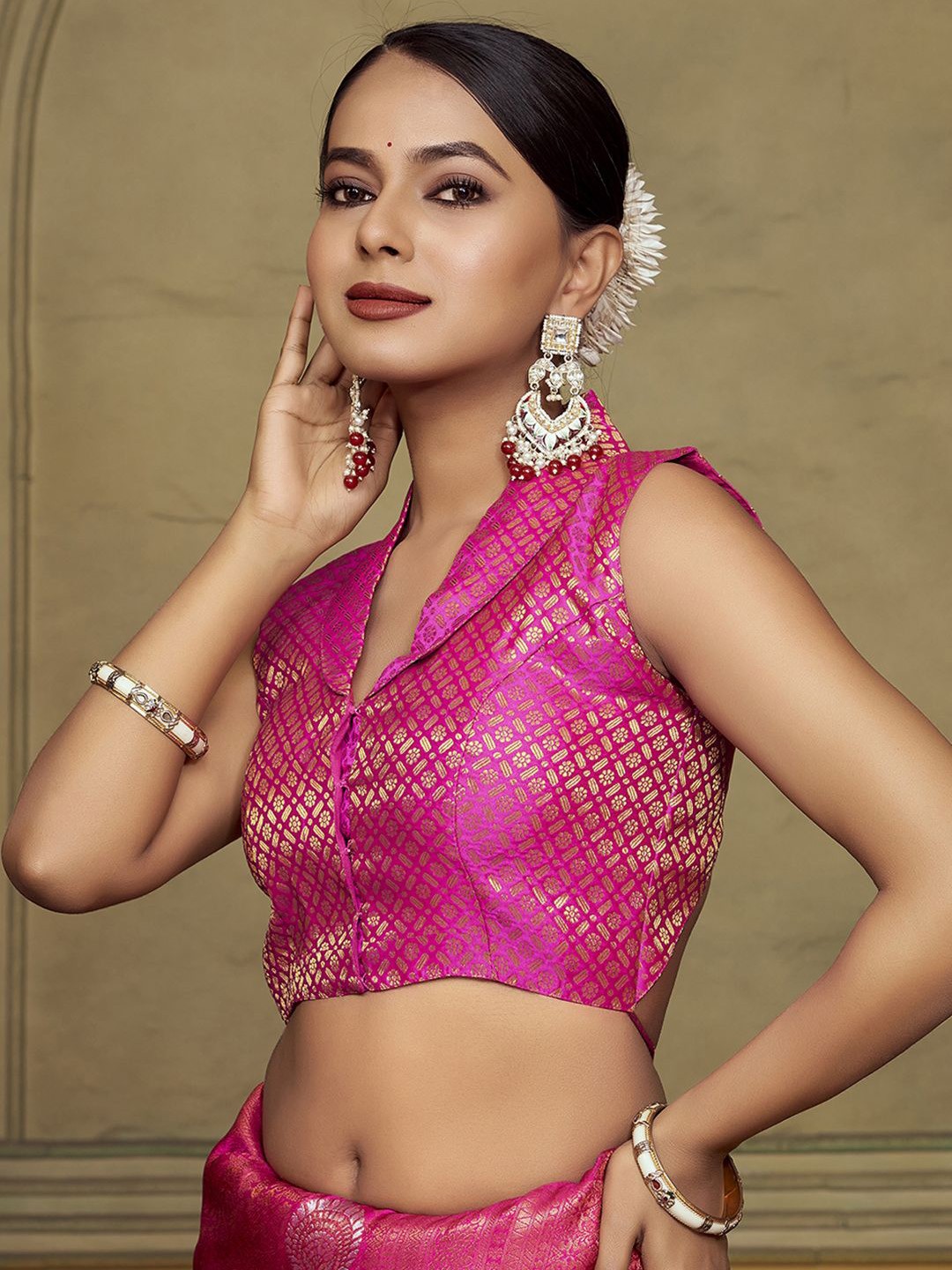 

DEVATITHI Woven Design Saree Blouse, Pink