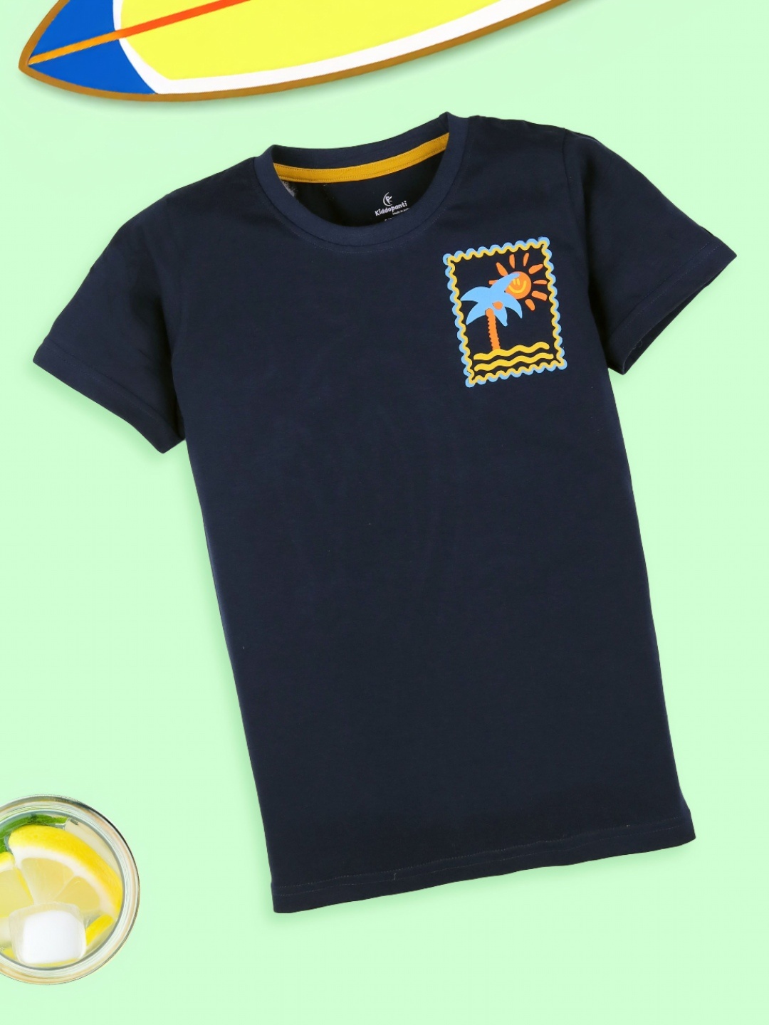 

KiddoPanti Boys Printed Applique T-shirt, Navy blue