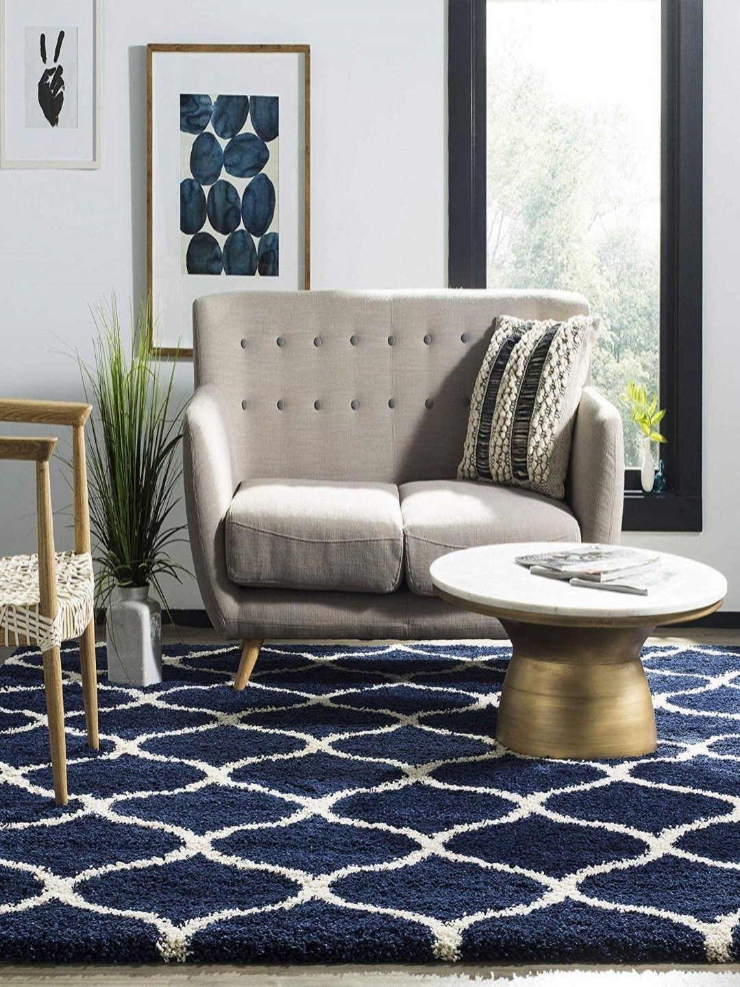 

Banchmark Home Furnishings Blue Geometric Handmade Woollen Carpet