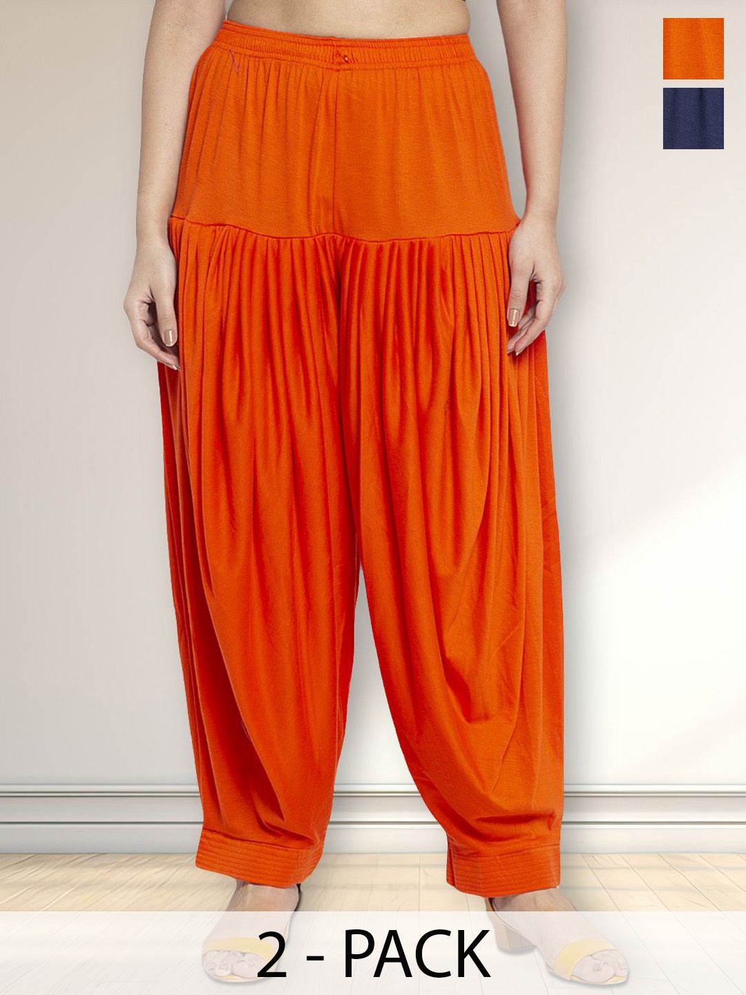 

Jinfo Pack Of 2 Loose Fit Mid-Rise Patiala Salwar, Orange