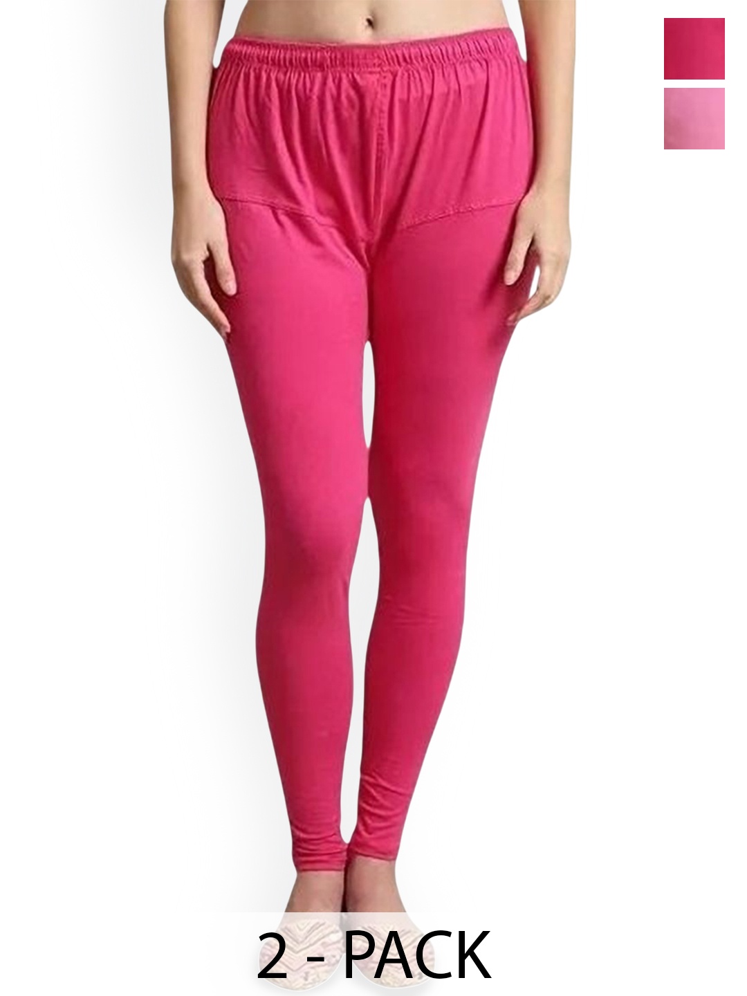 

URBAN KANYA Pack Of 2 Mid-Rise Churidar-Length Leggings, Pink