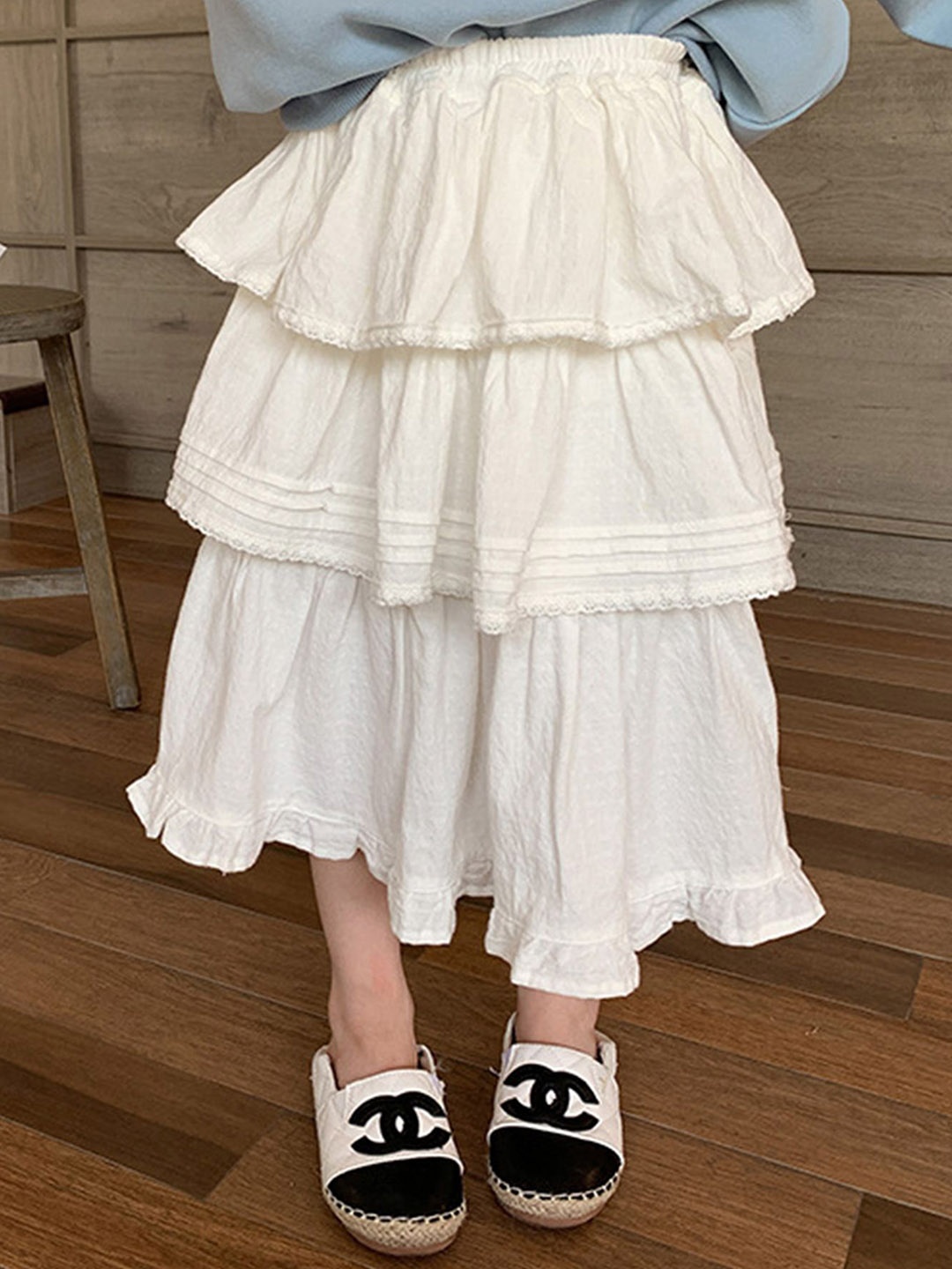 

LULU & SKY Girls Pure Cotton Tiered Midi Skirt, White