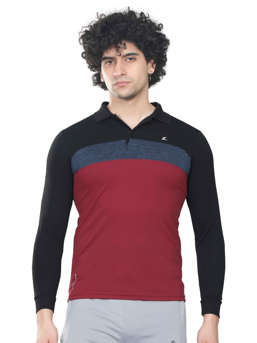 

Z Zagros Men Striped Polo Collar Applique T-shirt, Black