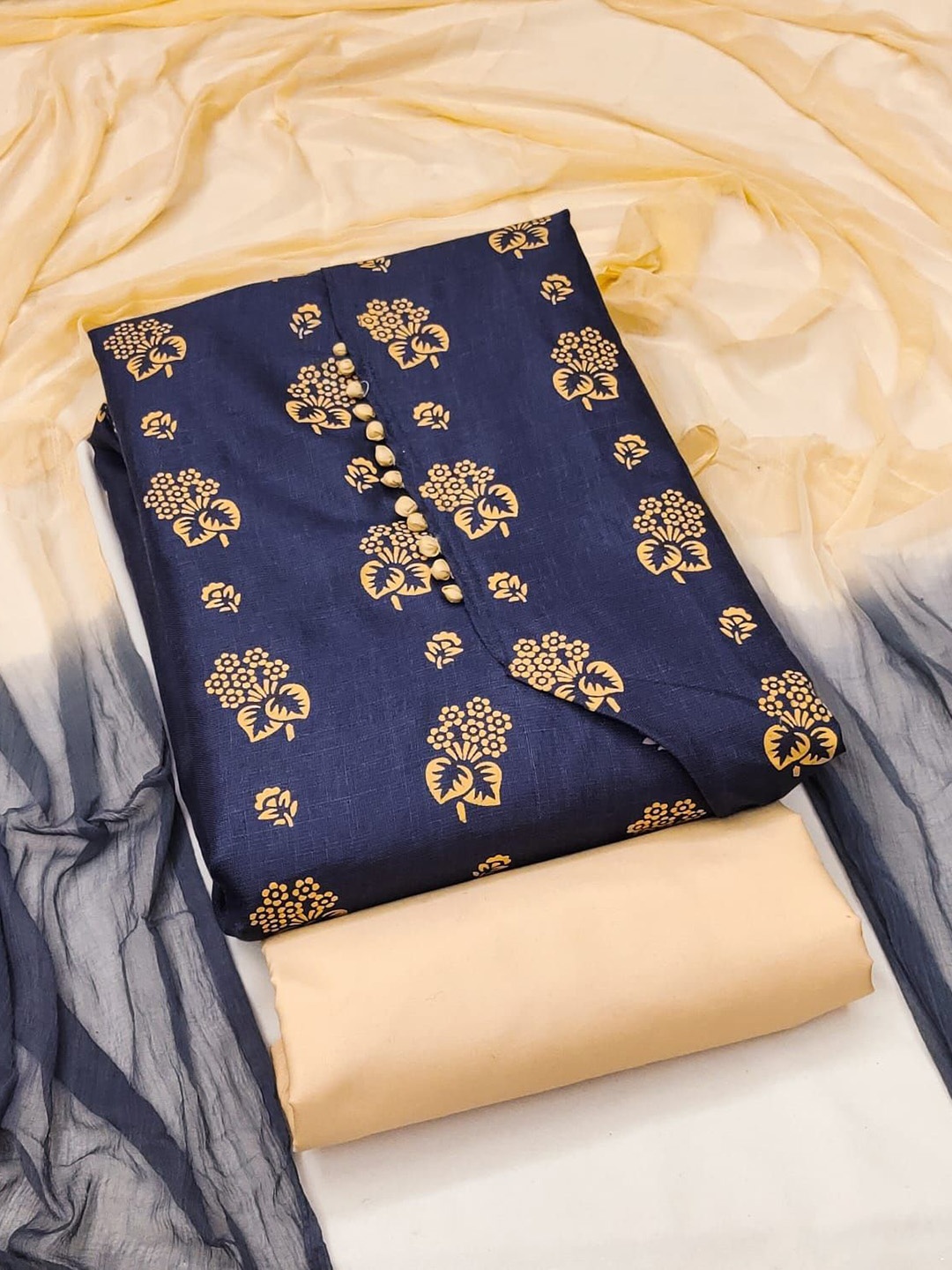

SAINOOR Printed Unstitched Dress Material, Navy blue