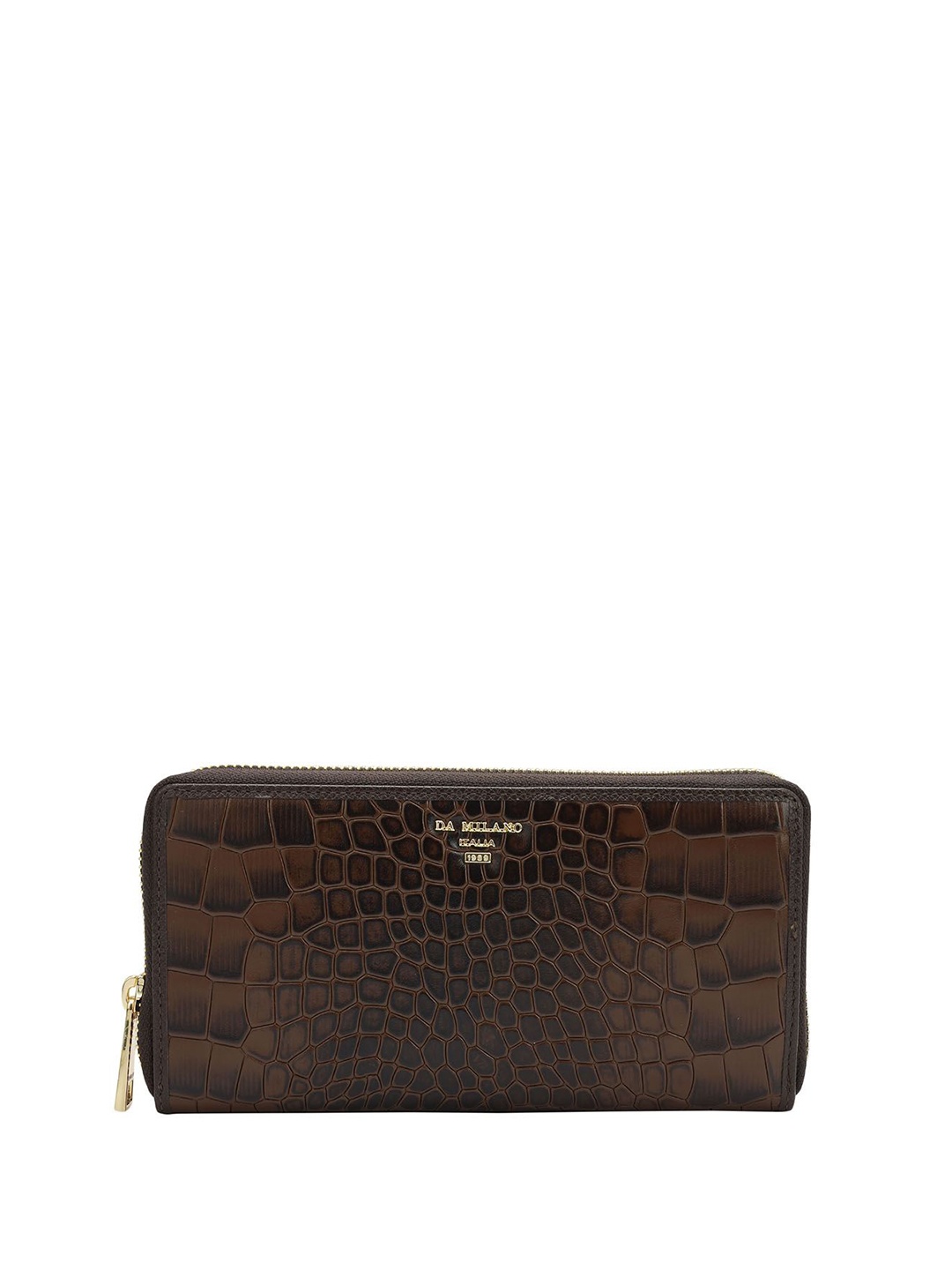 

Da Milano Women Textured Leather Zip Around Wallet, Brown