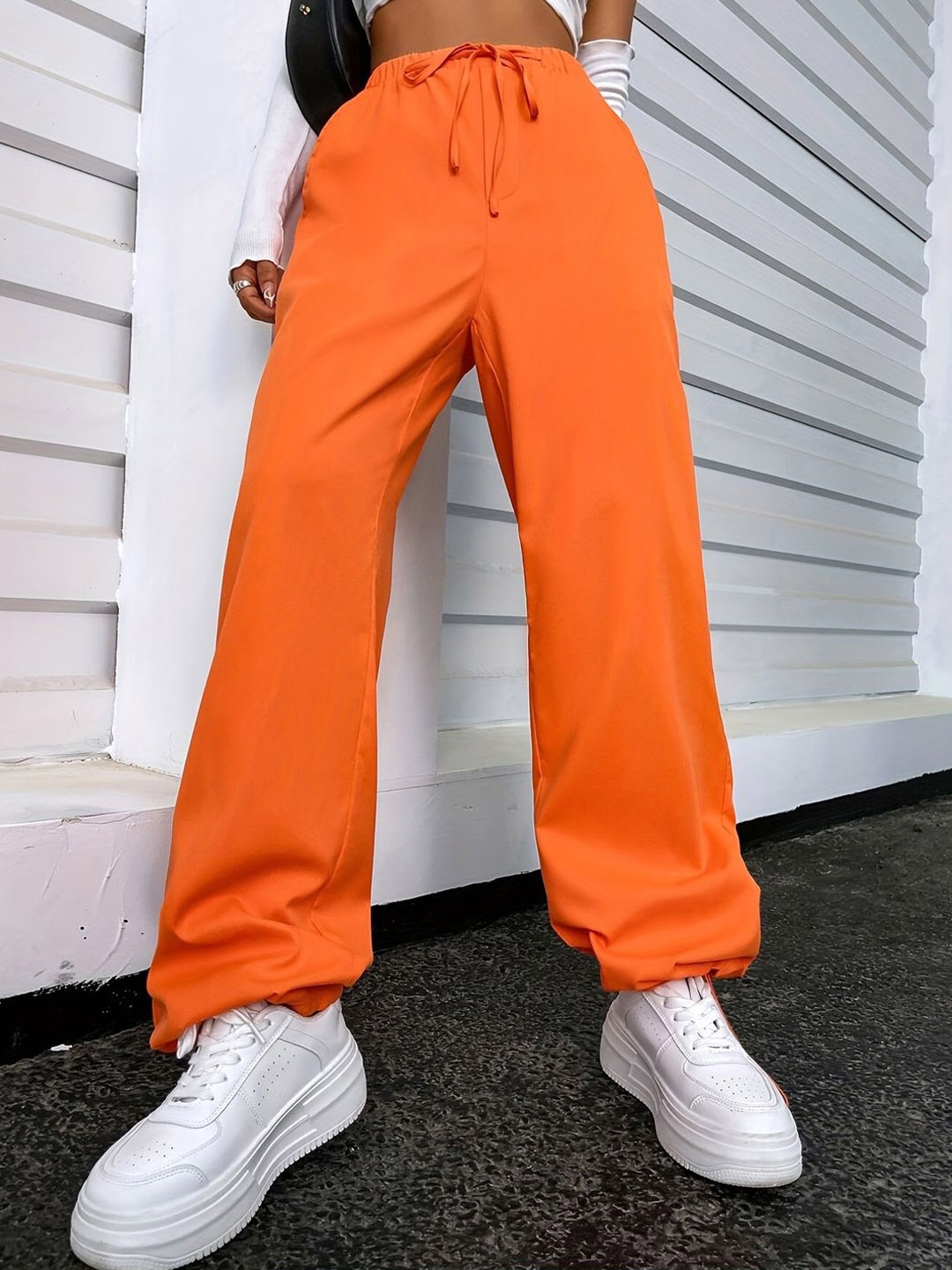 

HERE&NOW Women Slim Fit High-Rise Joggers Trousers, Orange