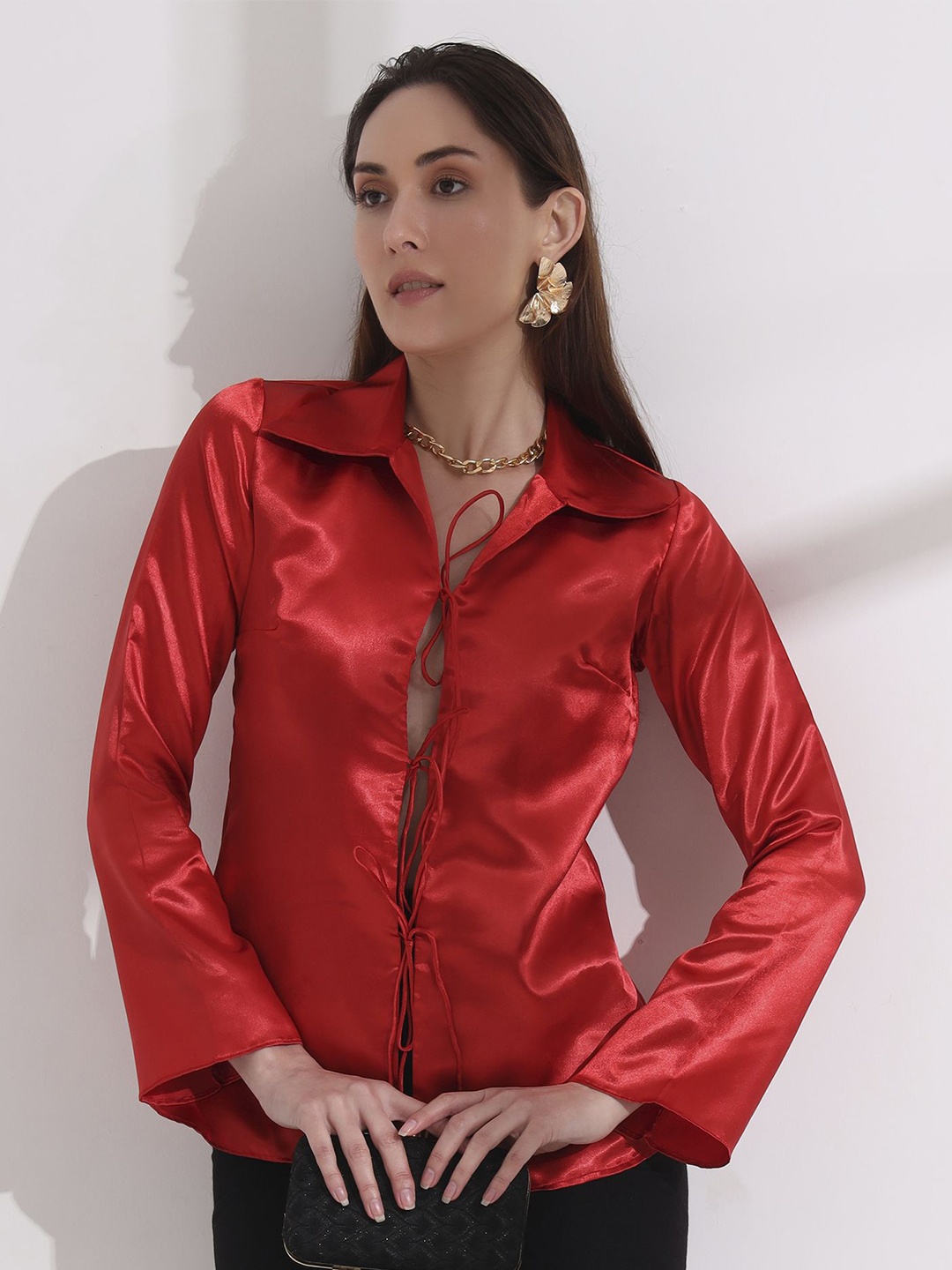 

Salvia Sky Women Modern Tailored Fit Opaque Casual Shirt, Red