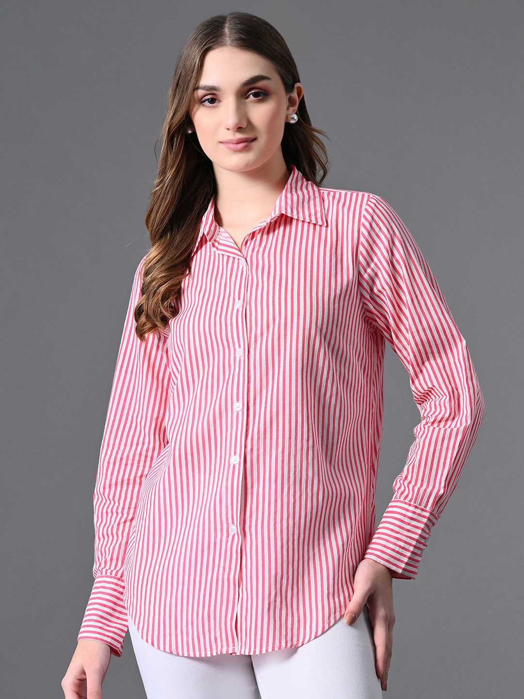 

CORSICA Women Standard Opaque Striped Casual Shirt, Pink