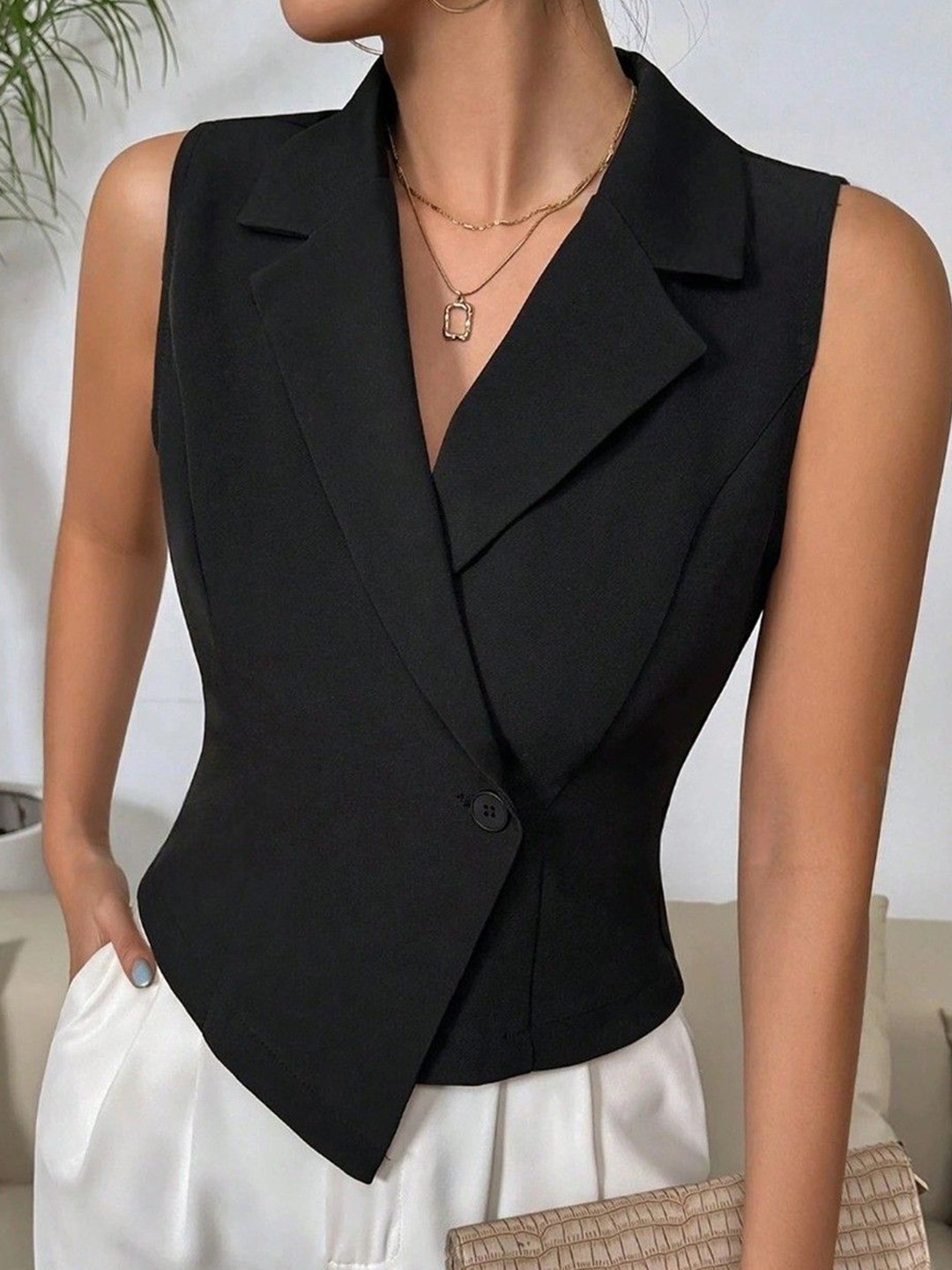 

Street Style Store Notched Lapel Waistcoat, Black