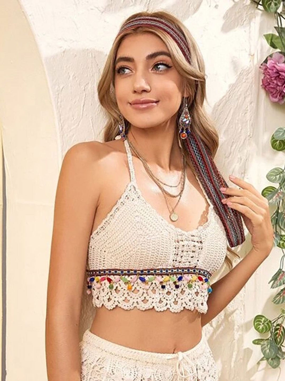 

JC Mode Halter Neck Bralette Crop Top, Beige