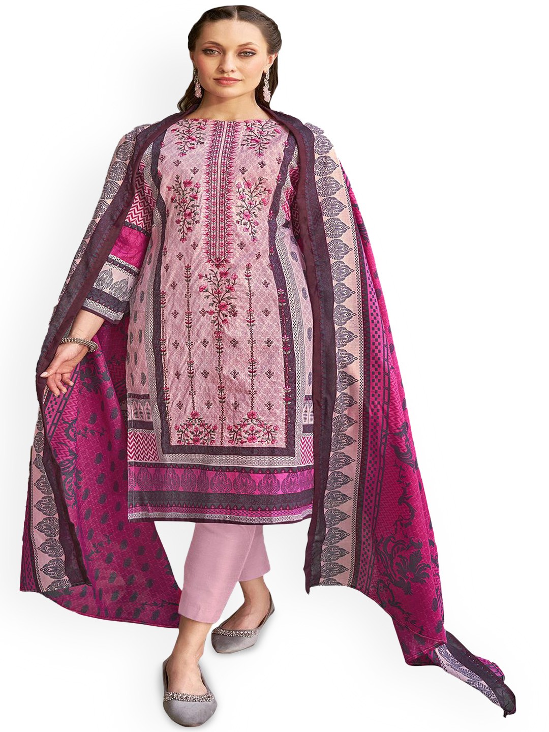 

DRAVINAM Trends Embroidered Pure Cotton Unstitched Dress Material, Pink