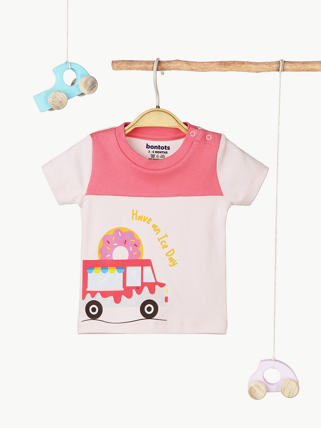 

BONTOTS Girls Typography Printed Organic Cotton Applique T-shirt, Pink