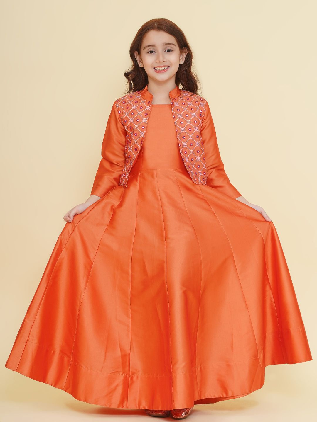 

Bitiya by Bhama Embroidered Fit & Flare Maxi Dress, Orange