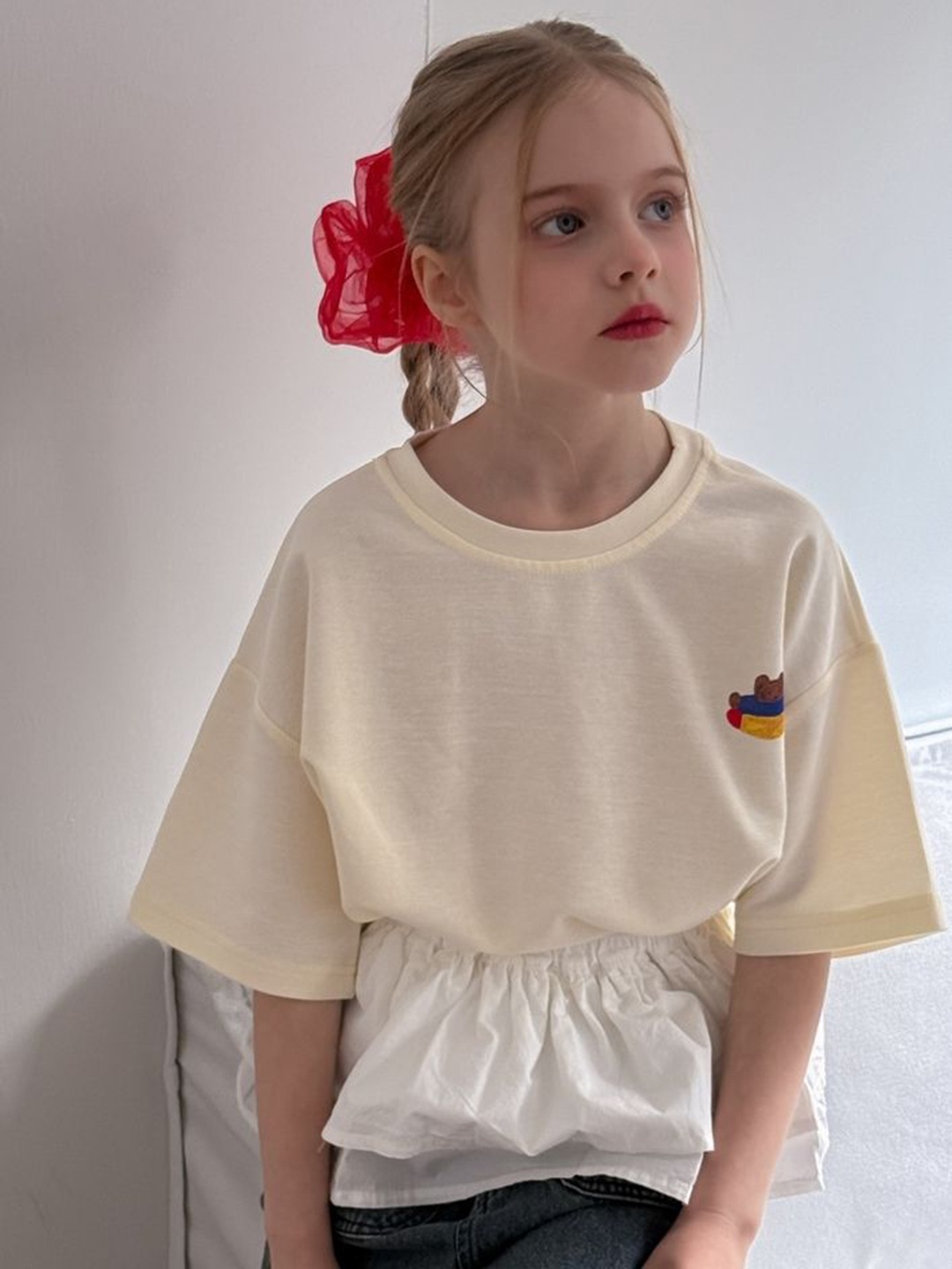 

LULU & SKY Girls Extended Sleeves Pockets Boxy T-shirt, Multi