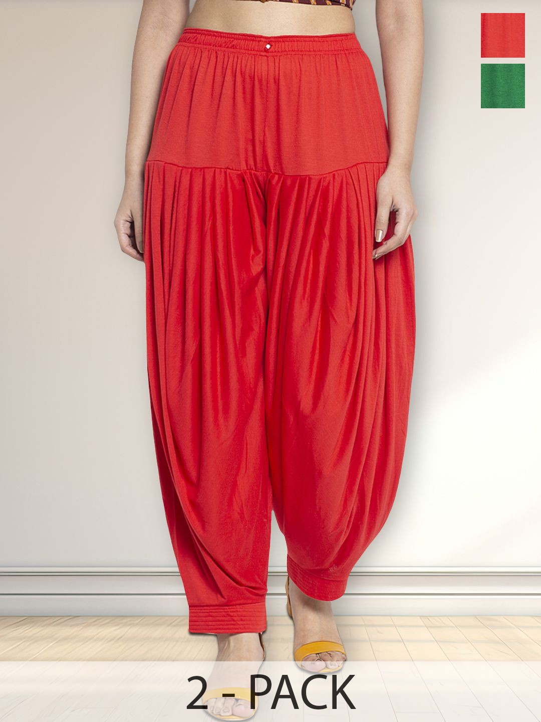 

Jinfo Pack Of 2 Loose Fit Mid-Rise Patiala, Red