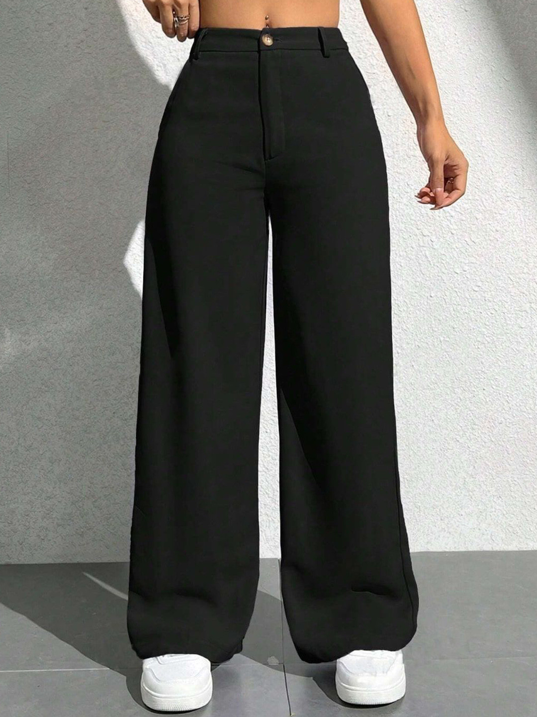 

DIMPY GARMENTS Women Comfort High-Rise Trousers, Black