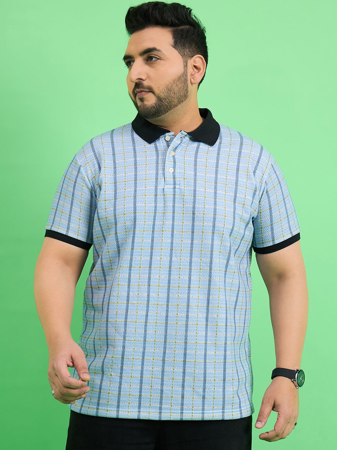 

bigbanana Men Striped Polo Collar Bio Finish Pockets T-shirt, Blue