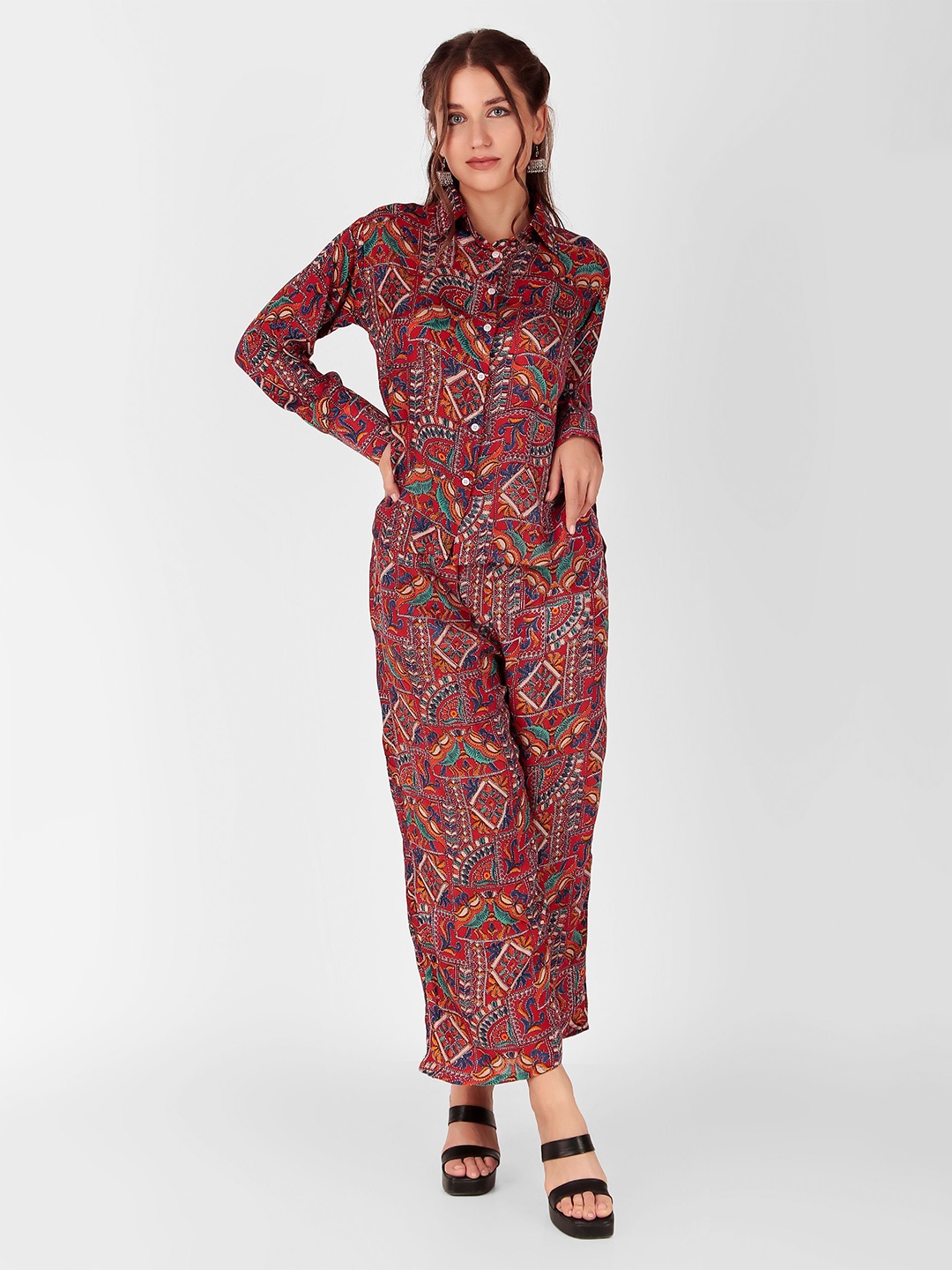 

KASHIAN Printed Basic Jumpsuit, Maroon