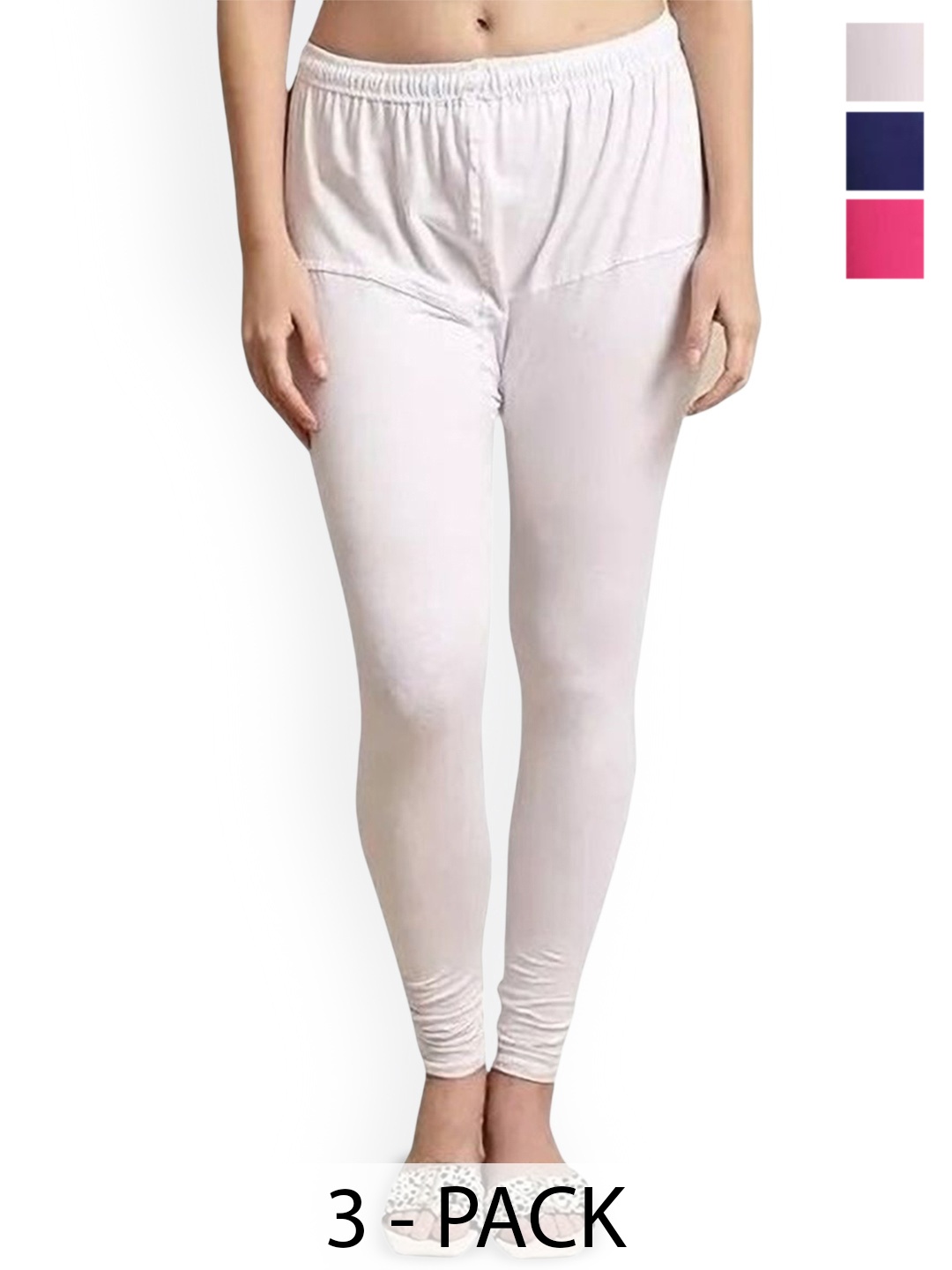 

URBAN KANYA Pack Of 3 Mid-Rise Churidar-Length Leggings, White