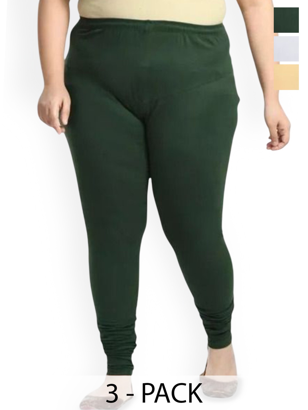 

URBAN KANYA Pack Of 3 Mid-Rise Churidar-Length Leggings, White