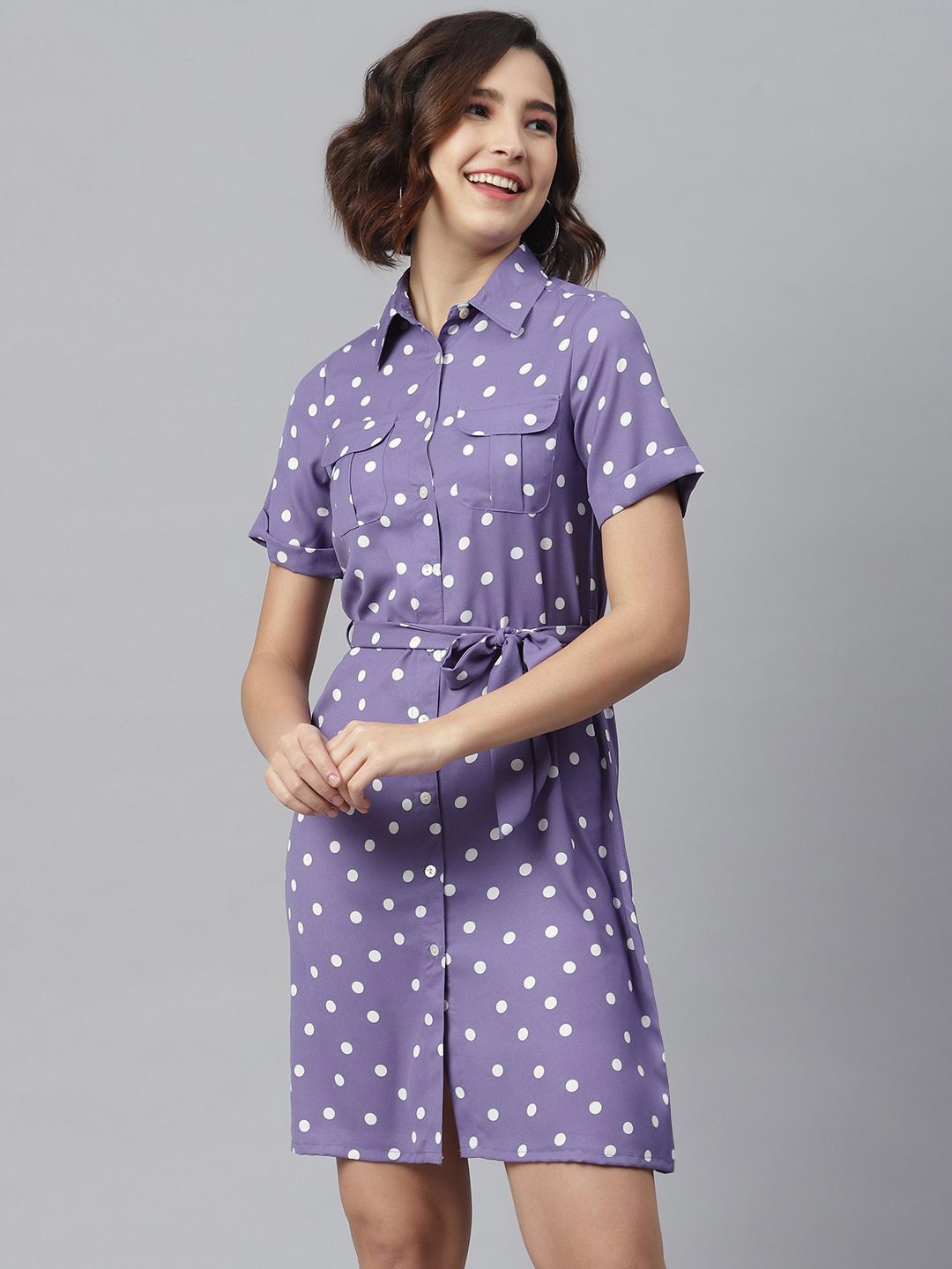 

Chemistry Polka Dot Print Crepe Shirt Dress, Lavender