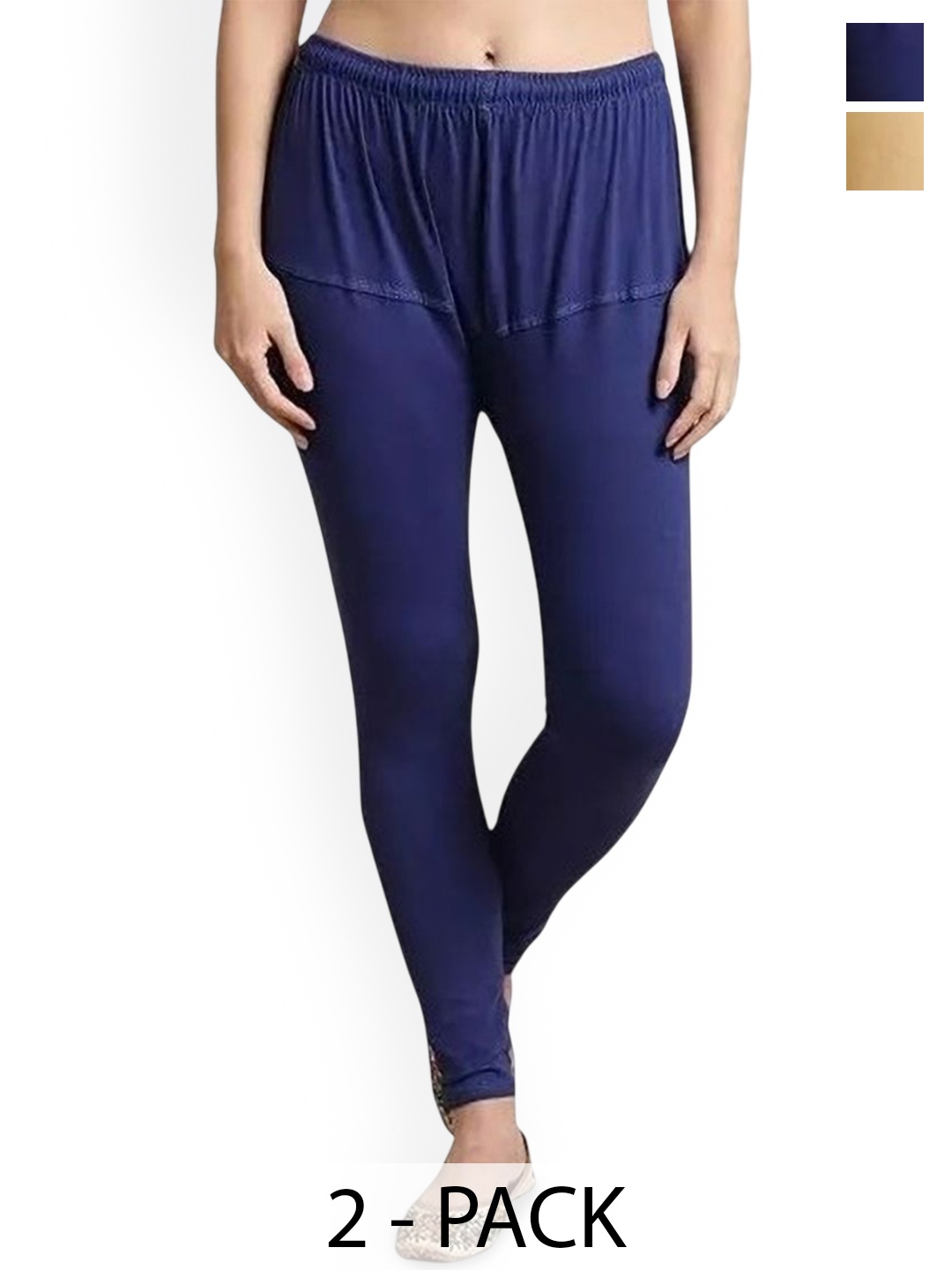 

URBAN KANYA Pack Of 2 Mid-Rise Churidar-Length Leggings, Beige