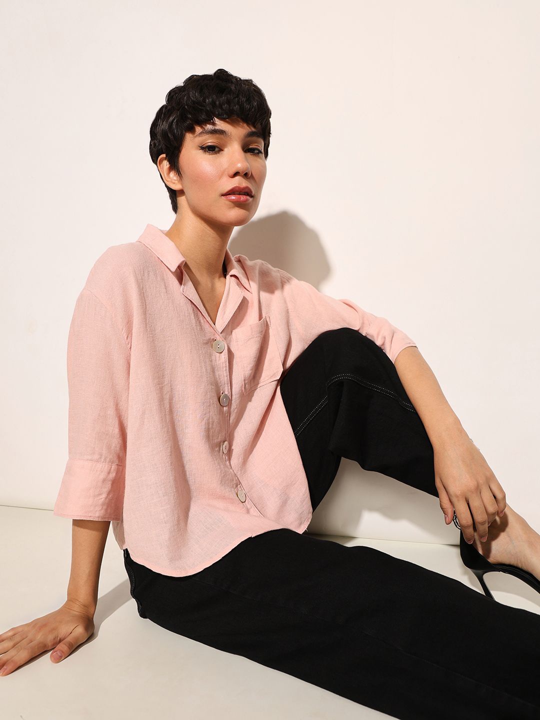 

ONLY Women Opaque Casual Shirt, Peach