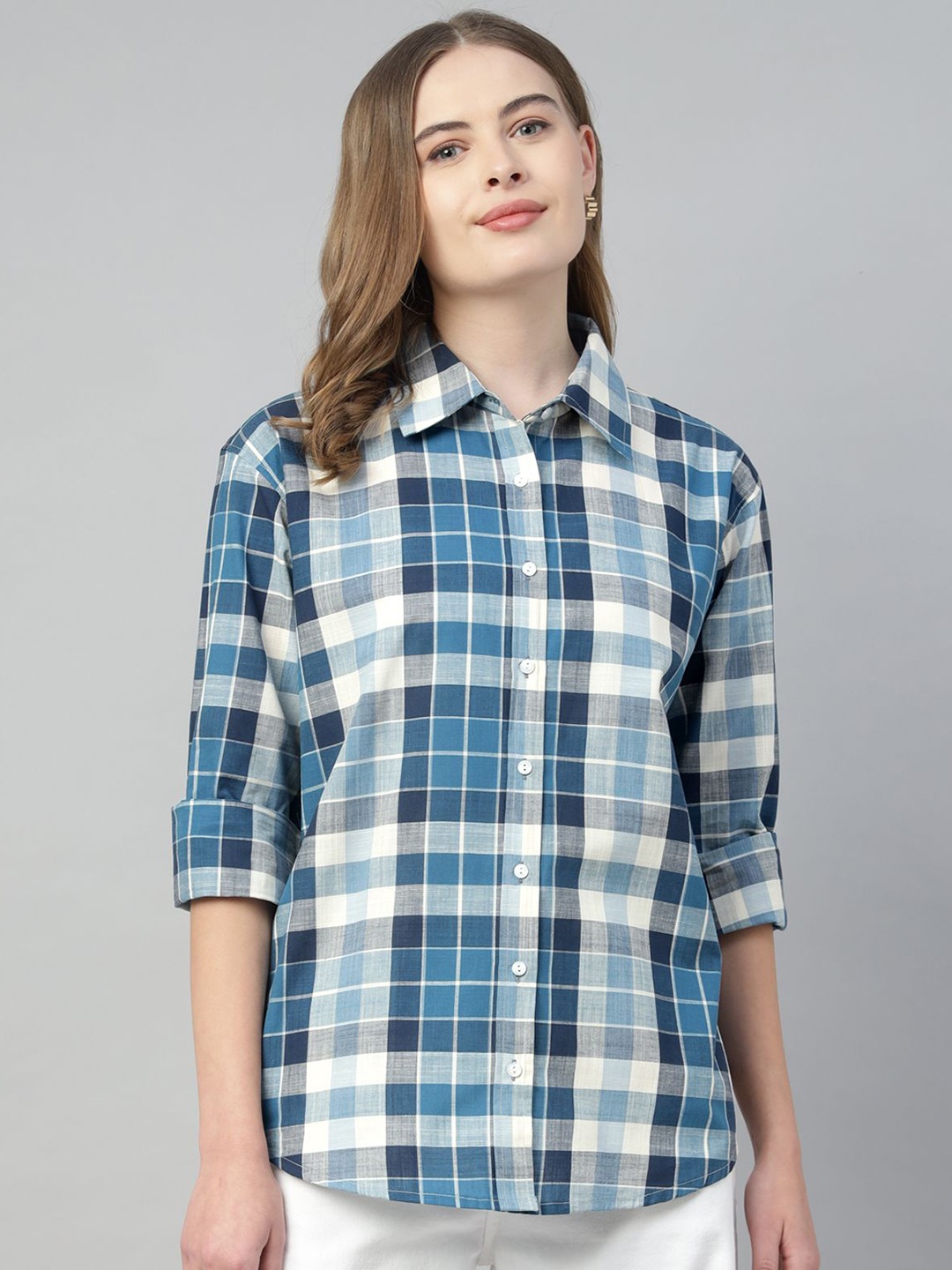 

Sands of India Women Relaxed Tartan Checks Opaque Checked Casual Shirt, Blue