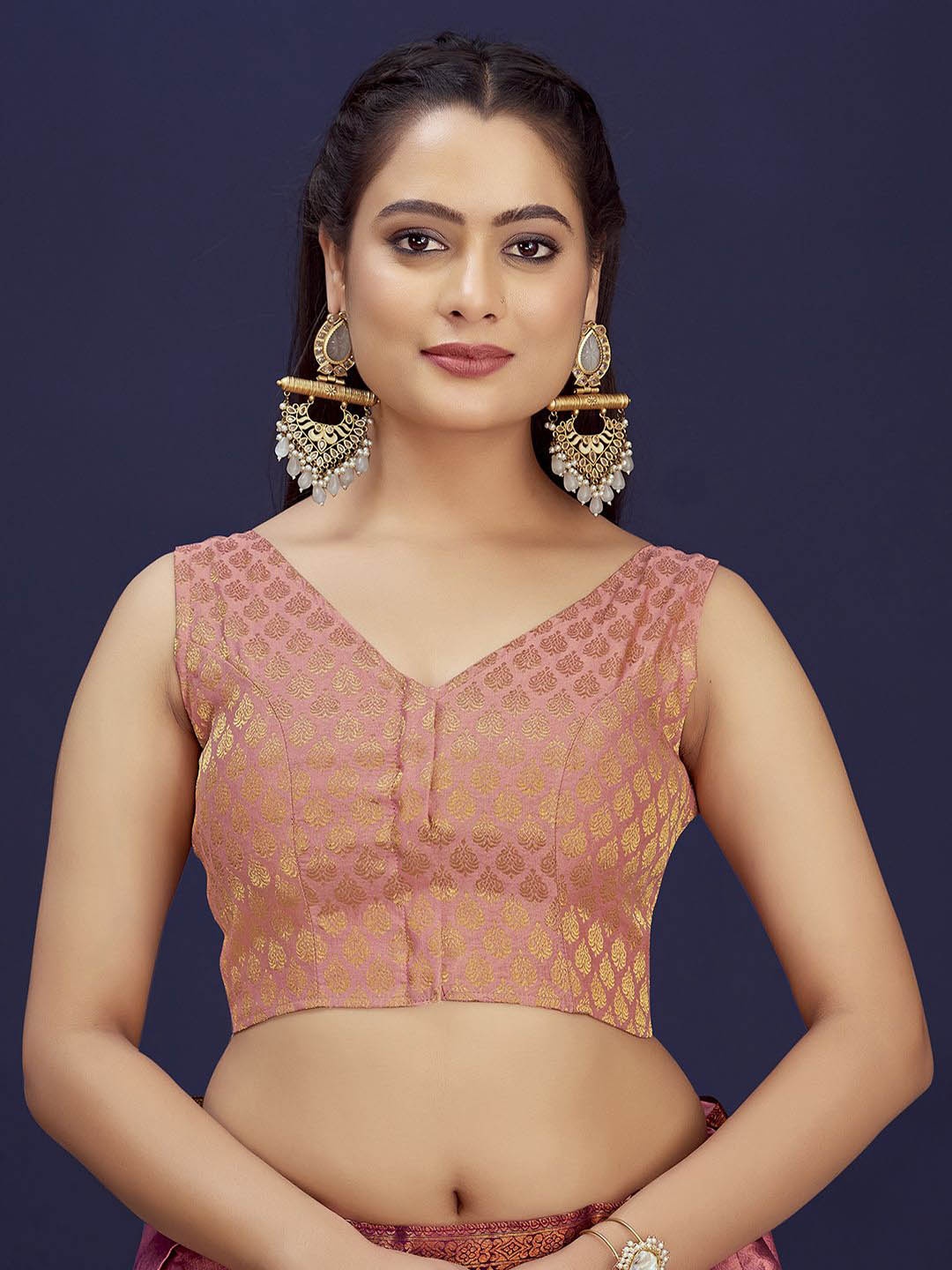 

DEVATITHI Women Pink Woven Design Saree Blouse