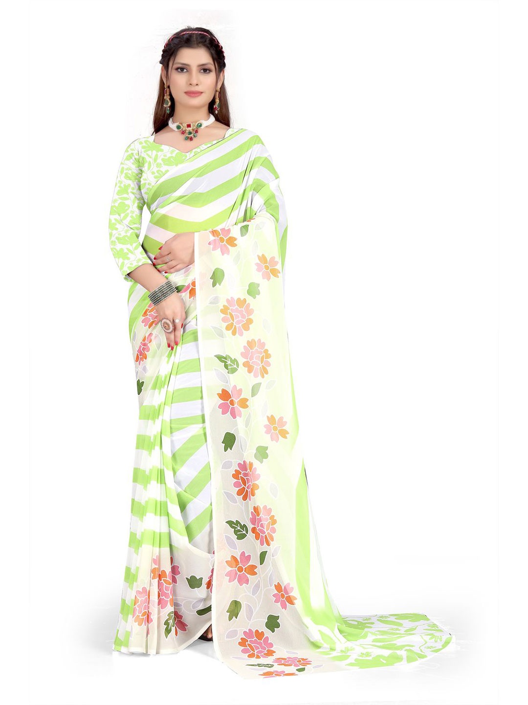 

Pemal Designer Leheriya Pure Georgette Leheriya Saree, Green