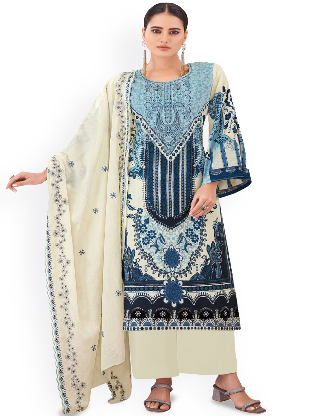 

DRAVINAM Trends Embroidered Pure Cotton Unstitched Dress Material, Blue