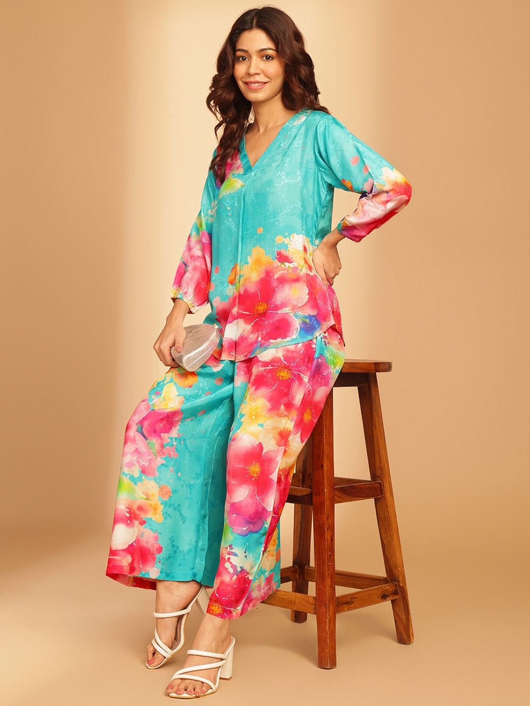 

navyasa by liva Printed Top With Trousers Co-Ords, Blue