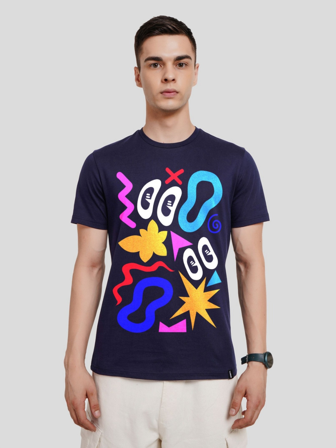 

Underrated Club Men Typography Printed Bio Finish Applique T-shirt, Navy blue