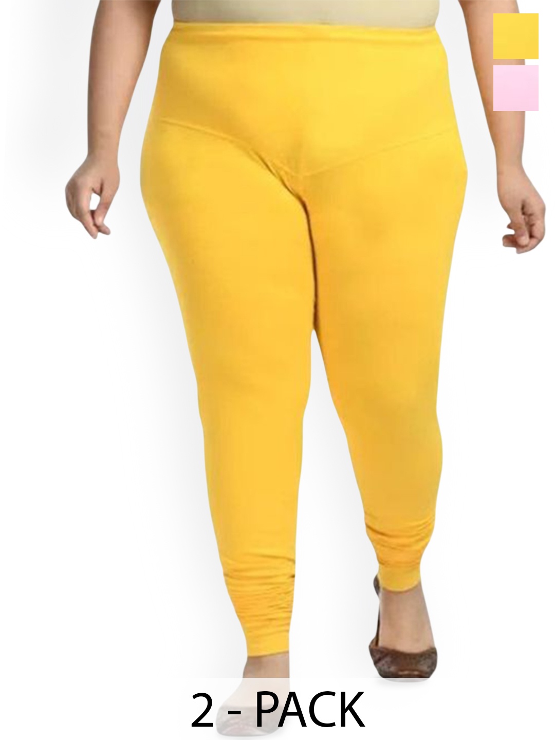 

URBAN KANYA Pack Of 2 Mid-Rise Churidar-Length Leggings, Yellow