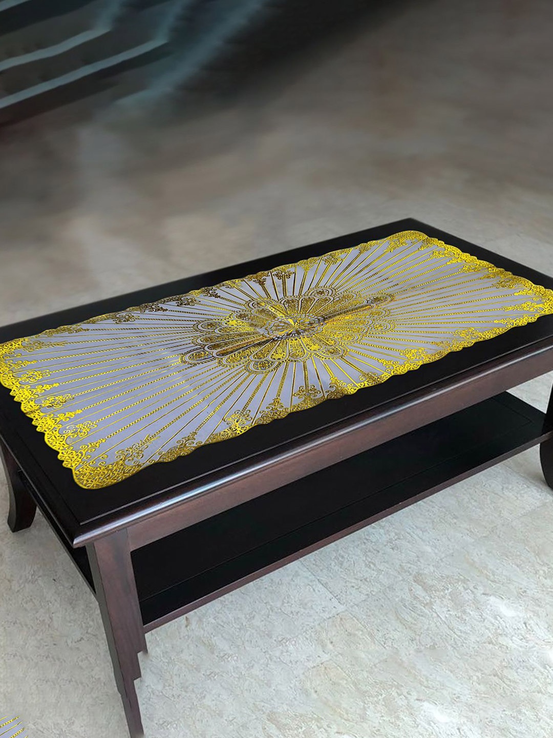 

Kuber Industries Grey Floral Printed Table Runner, Gold