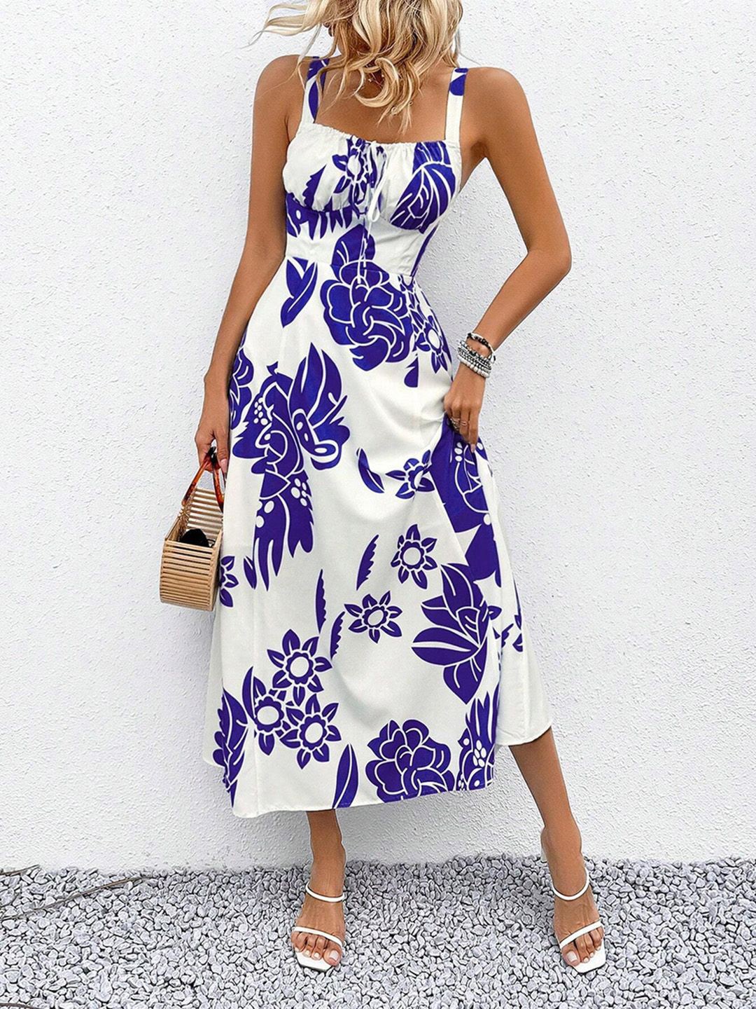 

JC Mode Floral Print A-Line Midi Dress, Navy blue