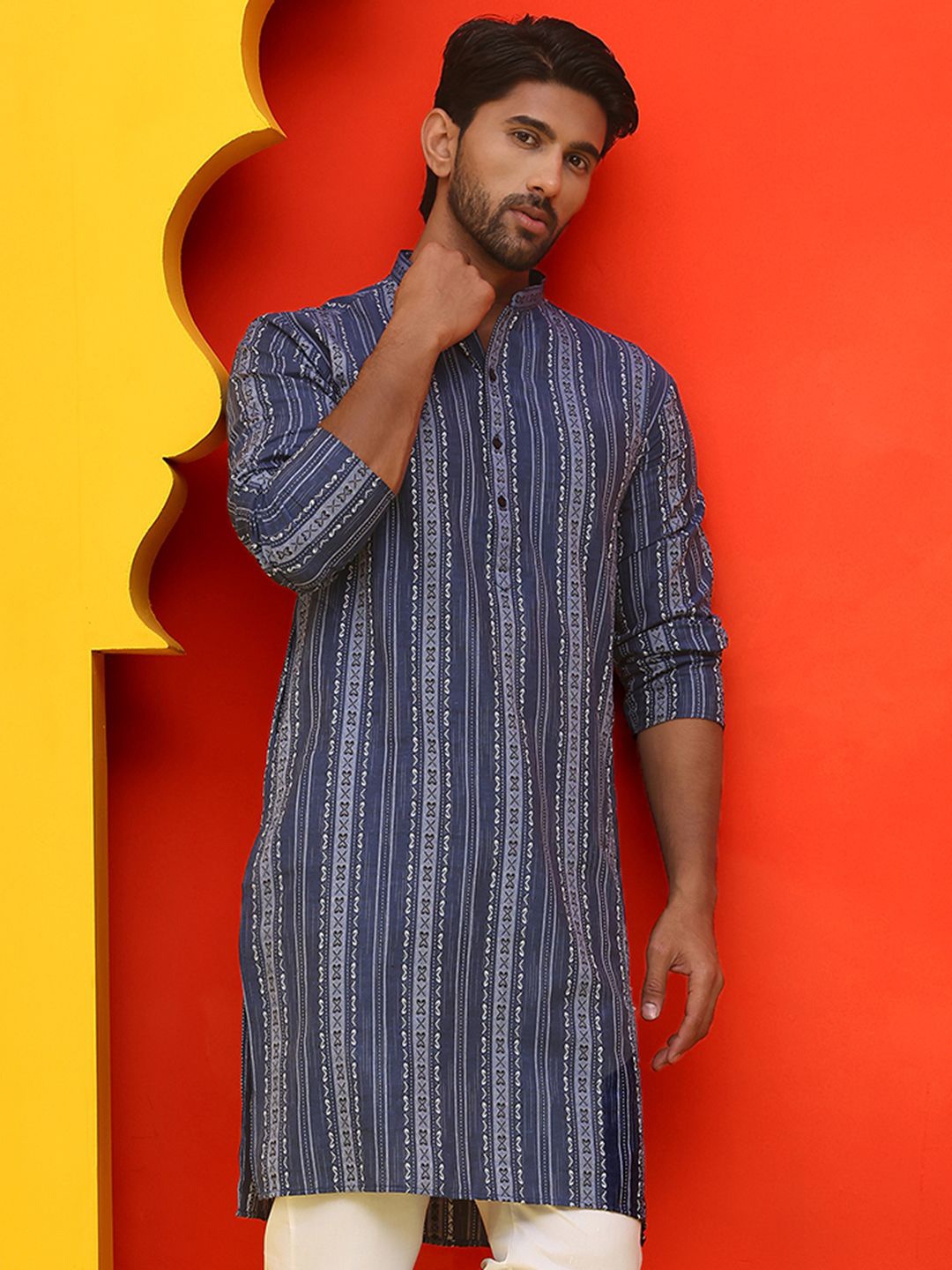 

Jompers Men Geometric Kurta, Blue