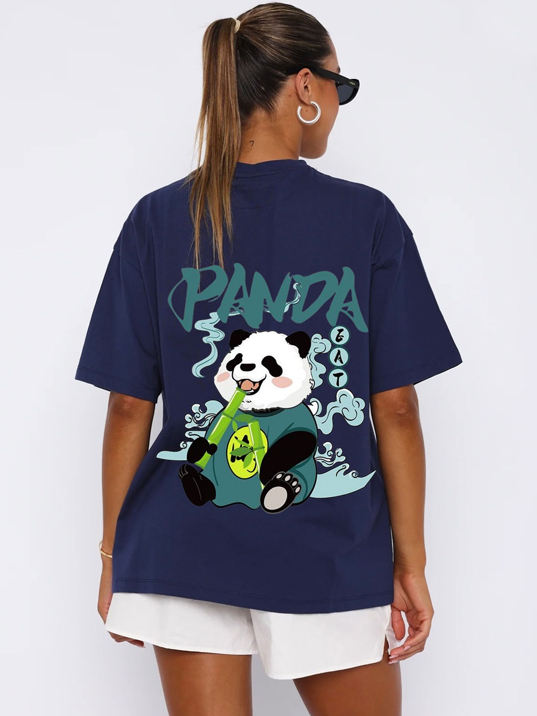 

RAYACLOSET Women Printed Applique T-shirt, Navy blue