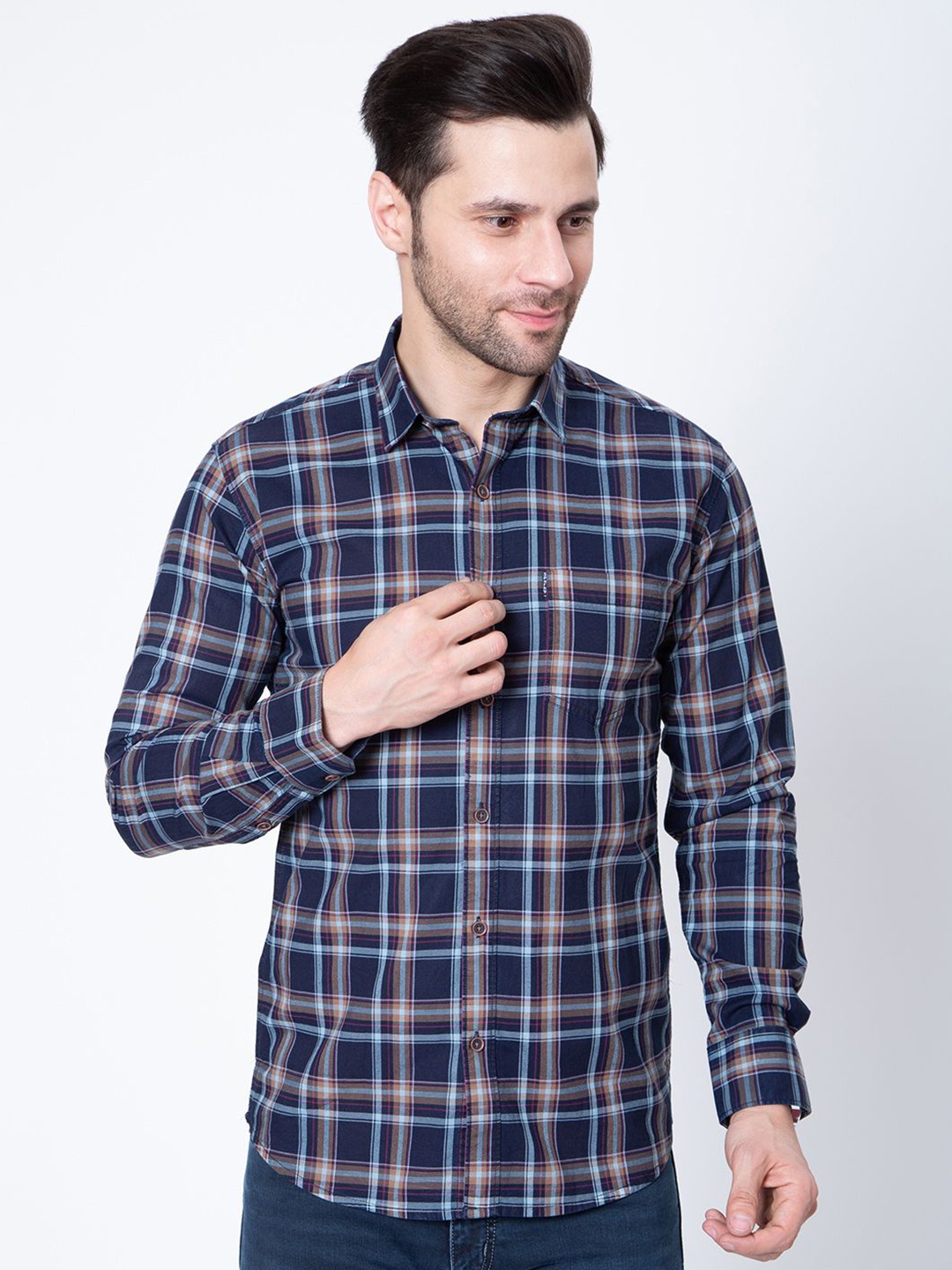 

Sparky Men Tartan Checks Opaque Checked Casual Shirt, Rust